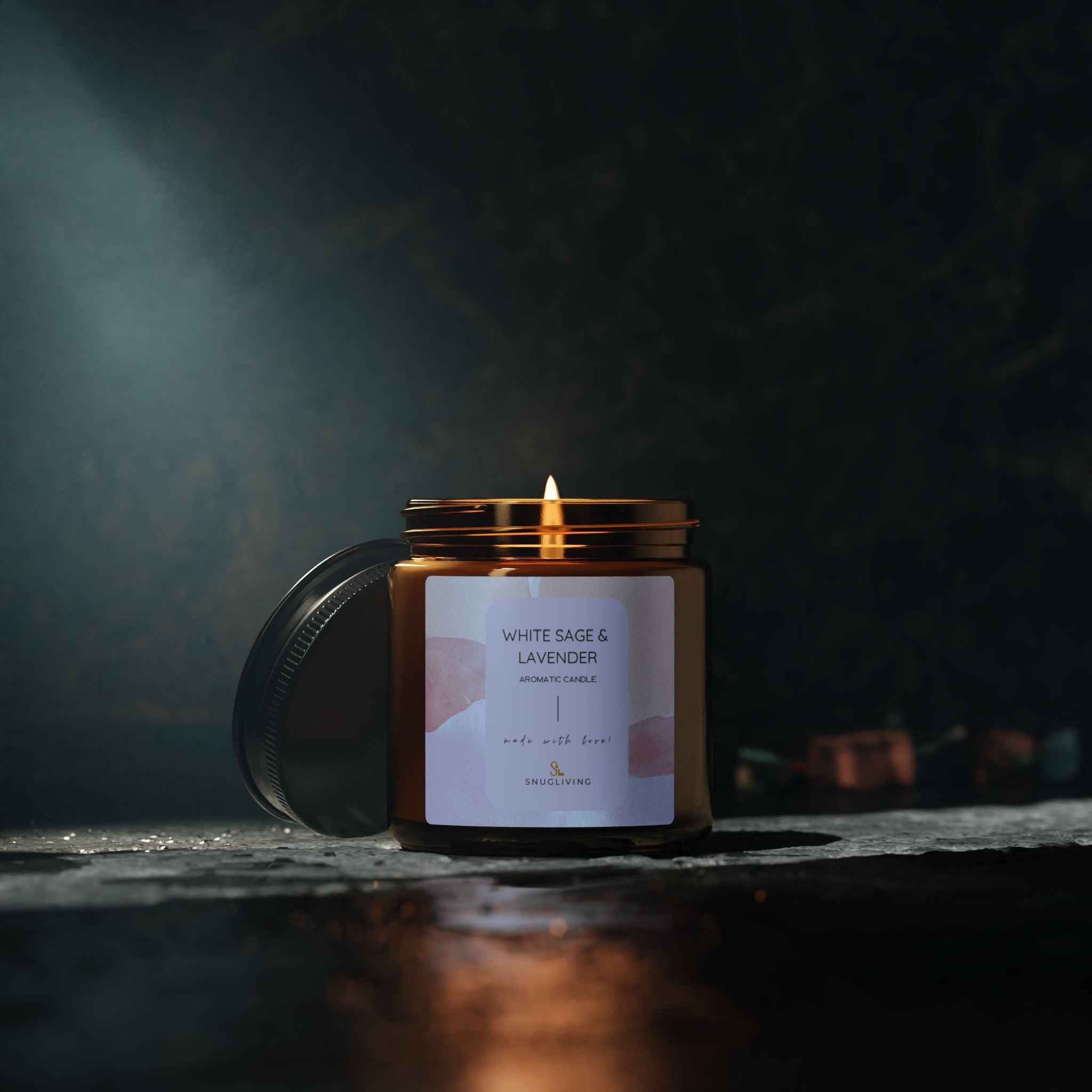 White Sage and Lavender Scented Candle, Aromatic Glass Candle | SnugLiving - SnugLiving