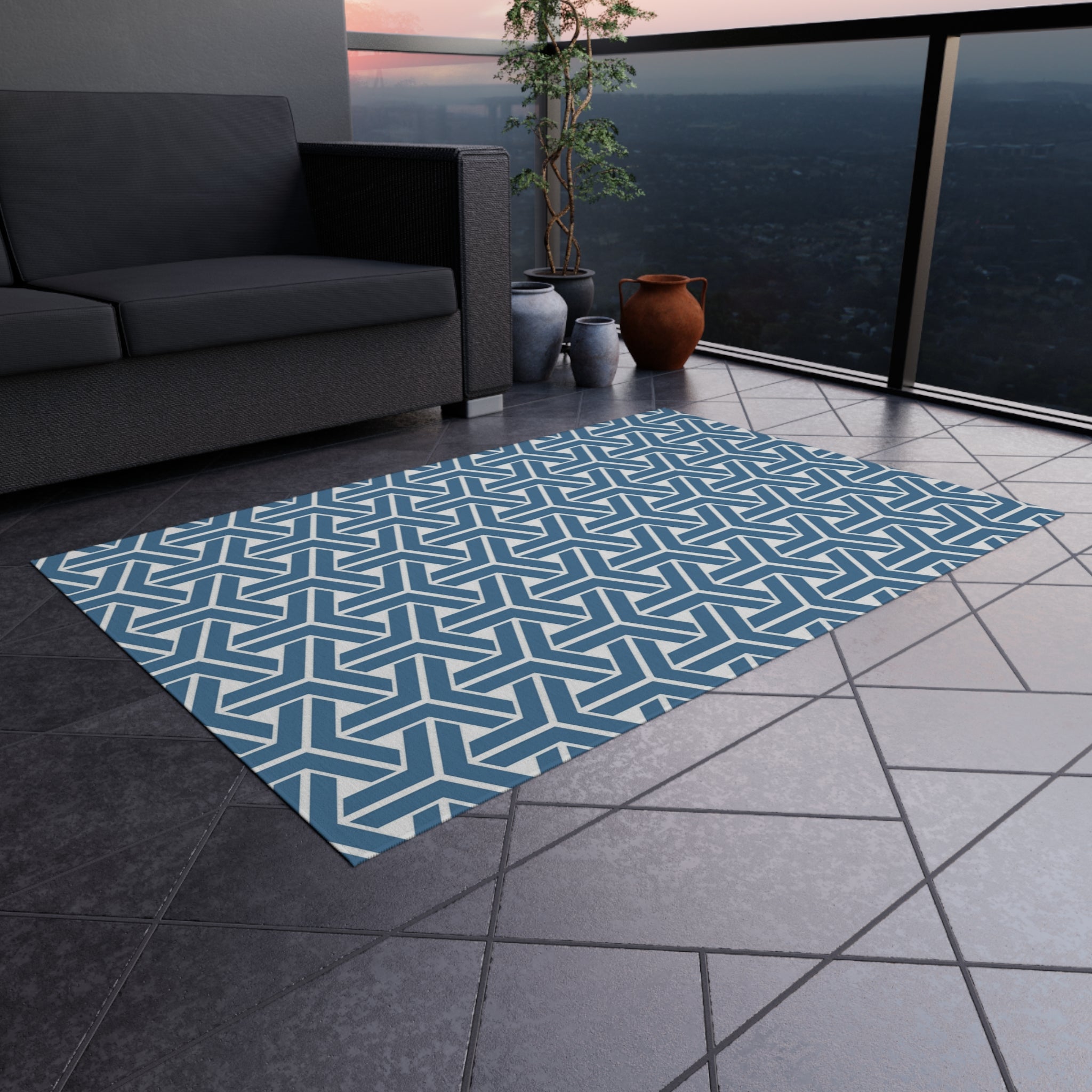Stylish Indoor/Outdoor Rug for Living Room, Patios, Decks, and Gardens | Perfect for Home Decor - Azure & White