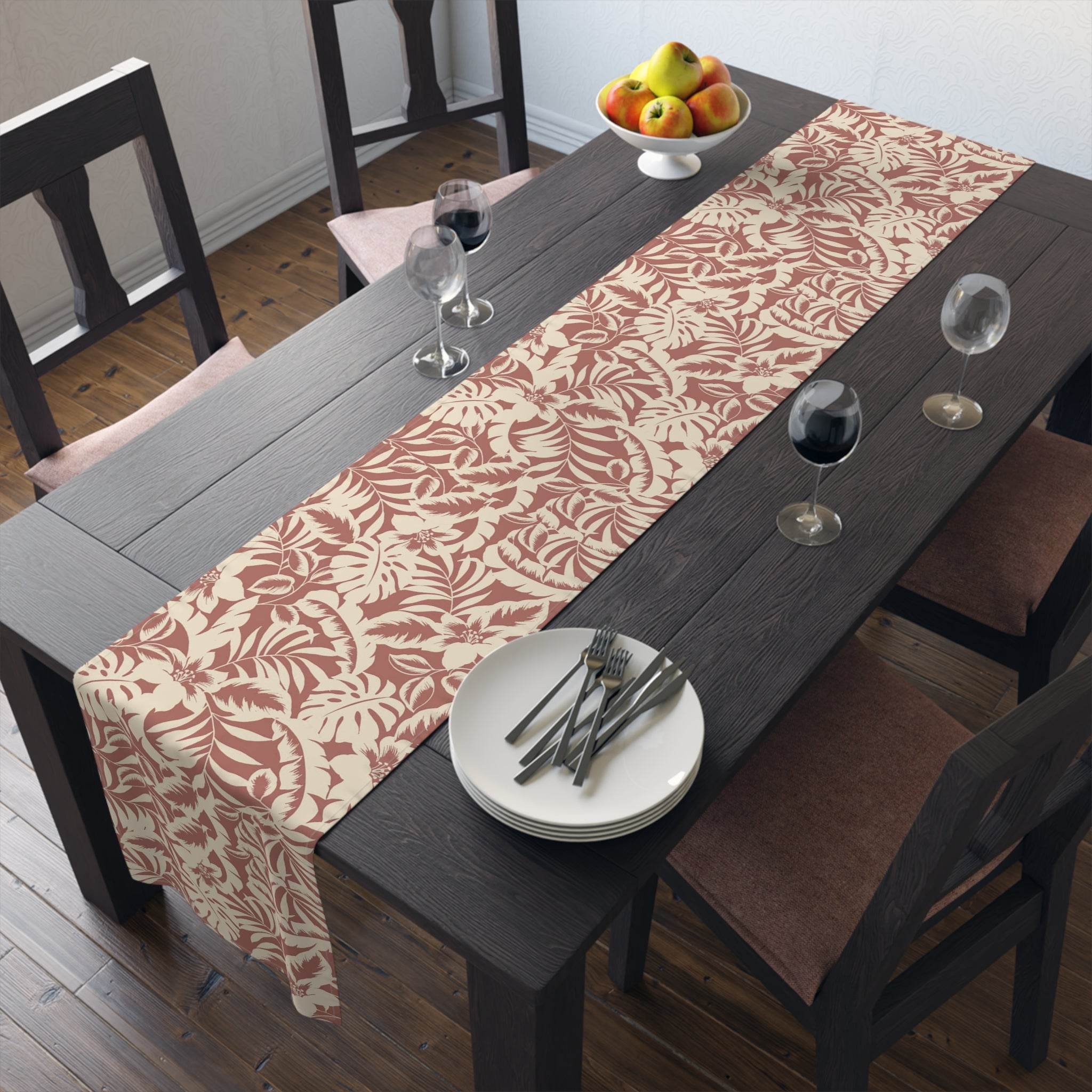 Bold Hawaiian Tropical Table Runner – Red & Cream Jungle Floral Accent - SnugLiving