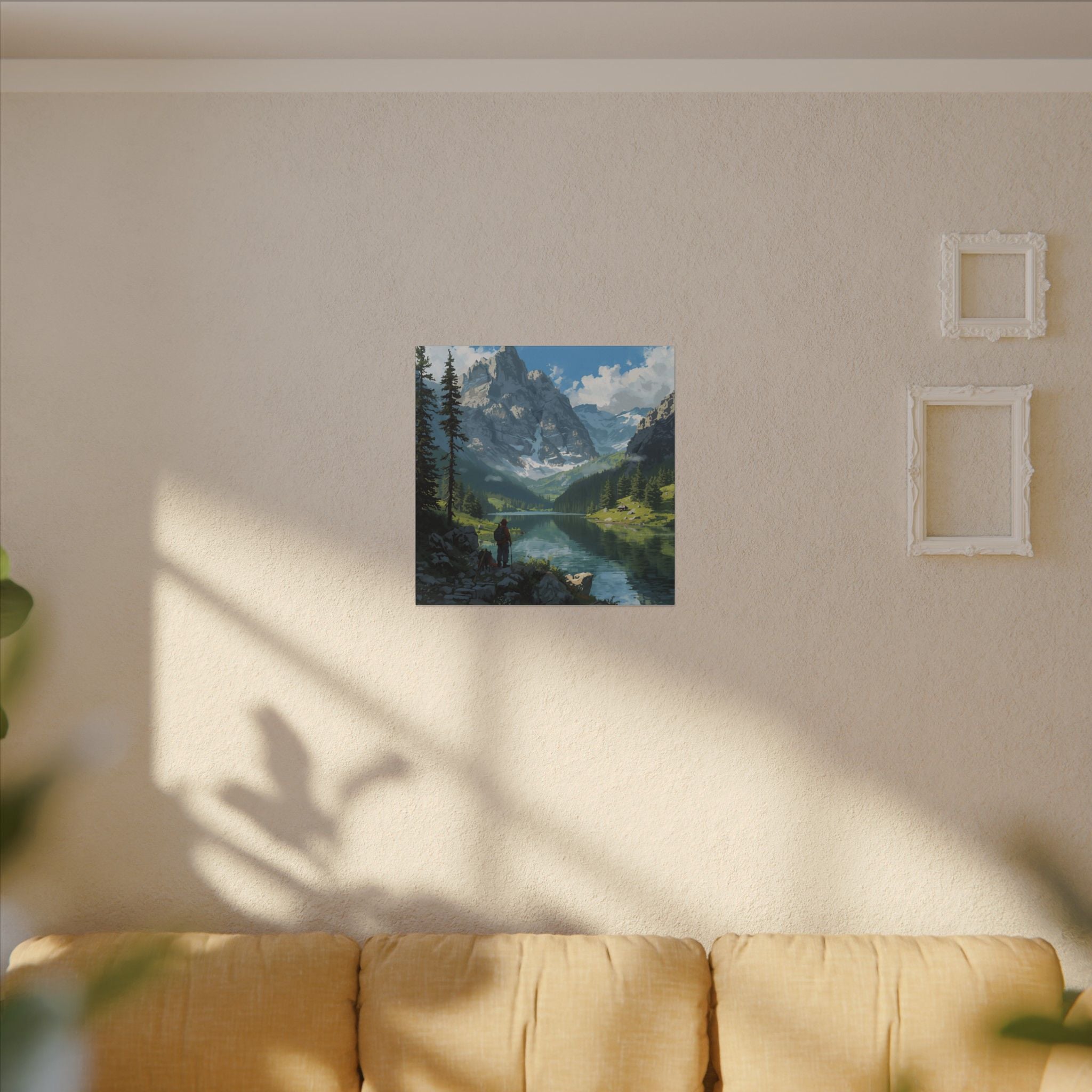 Watercolor House Canvas Art Print for Home Decor: Mountain Lake Adventure Canvas Wall Art