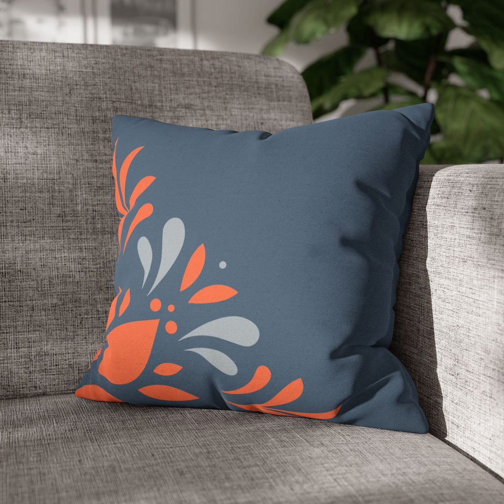 Two Way Cushion Cover, Throw pillow Case for Couch (Single Piece) : Dark Azure & Orange