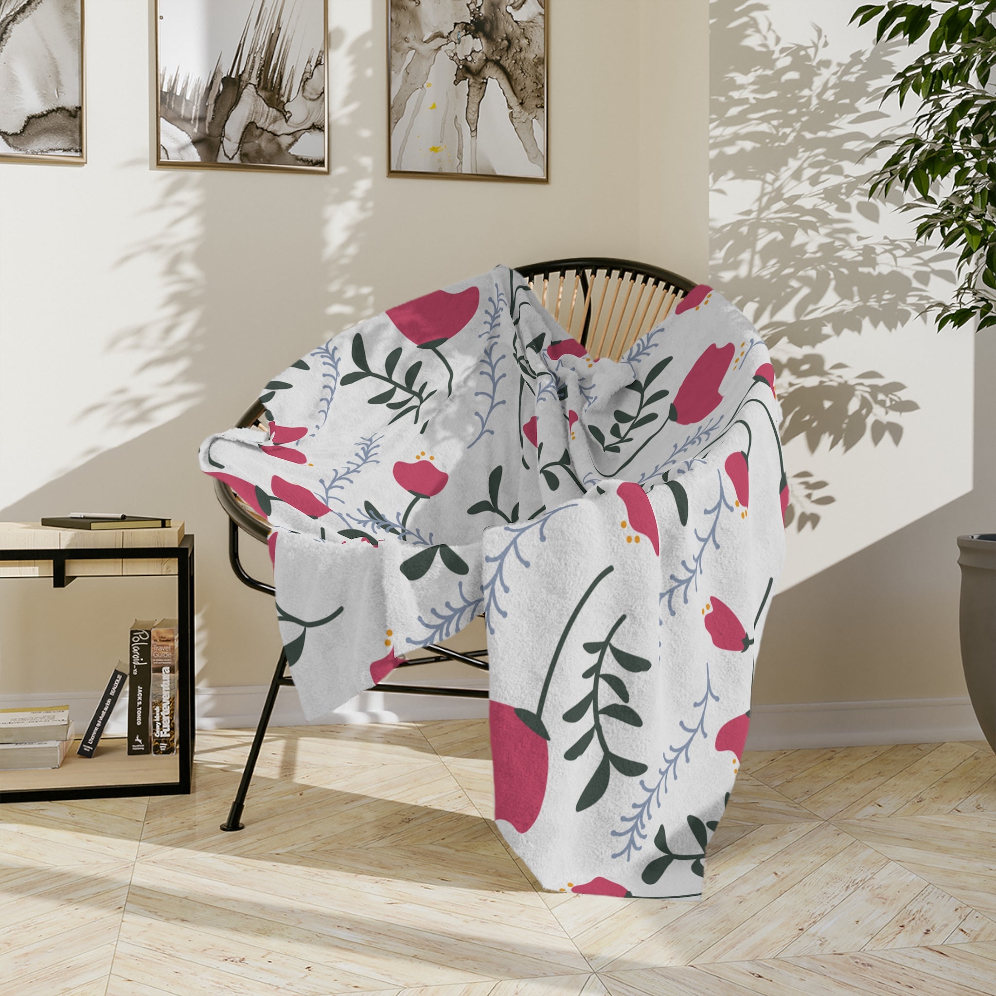 Microfiber Blanket | Soft Throw for Home Decor - White & Crimson