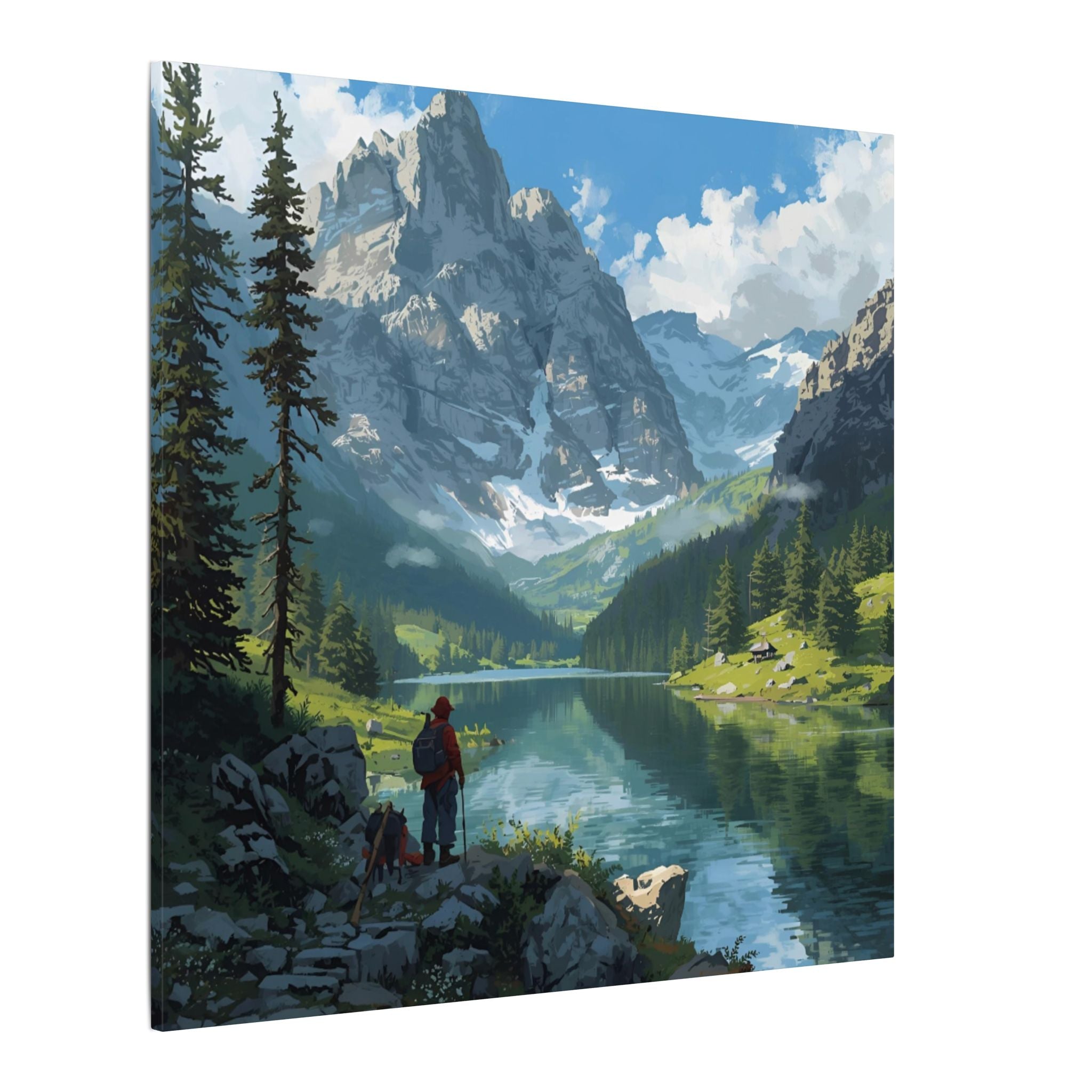 Watercolor House Canvas Art Print for Home Decor: Mountain Lake Adventure Canvas Wall Art