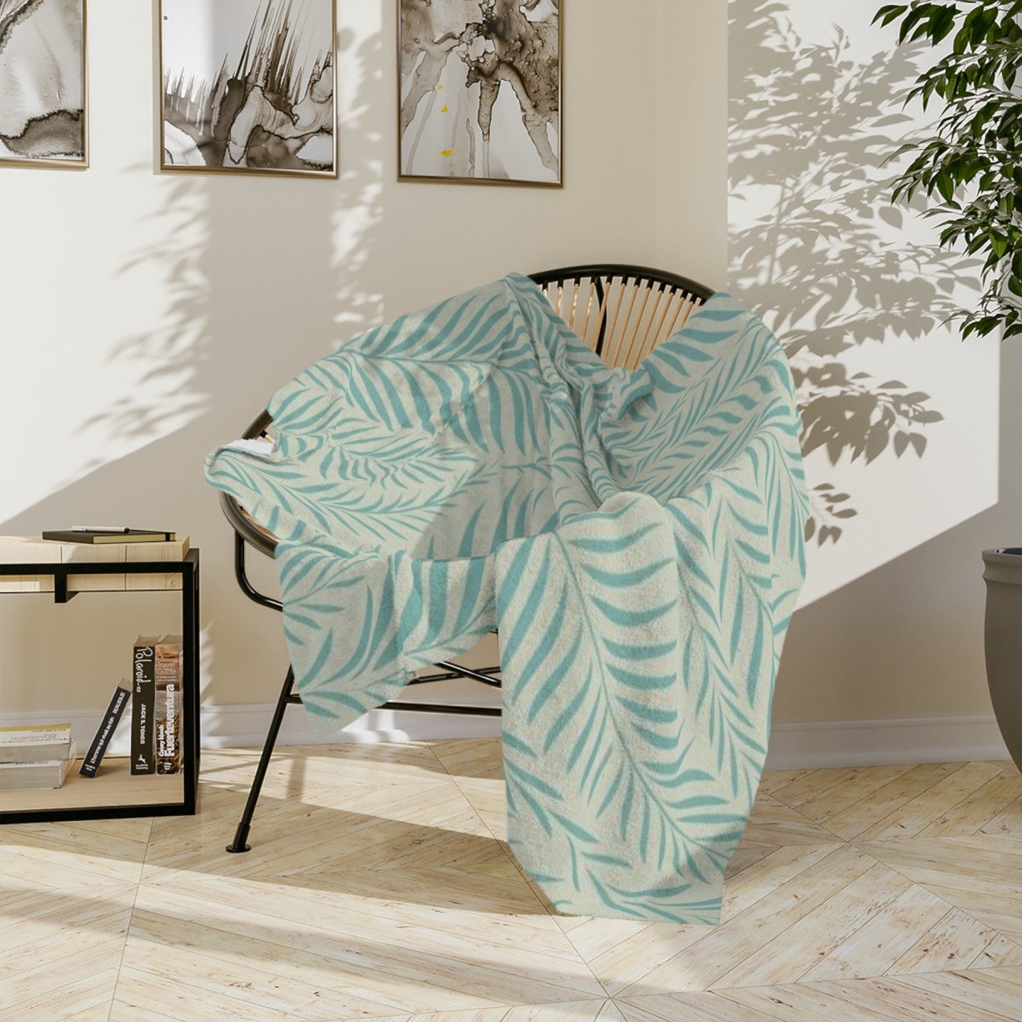 Microfiber Blanket | Soft Throw for Home Decor - Aqua Palm Leaf