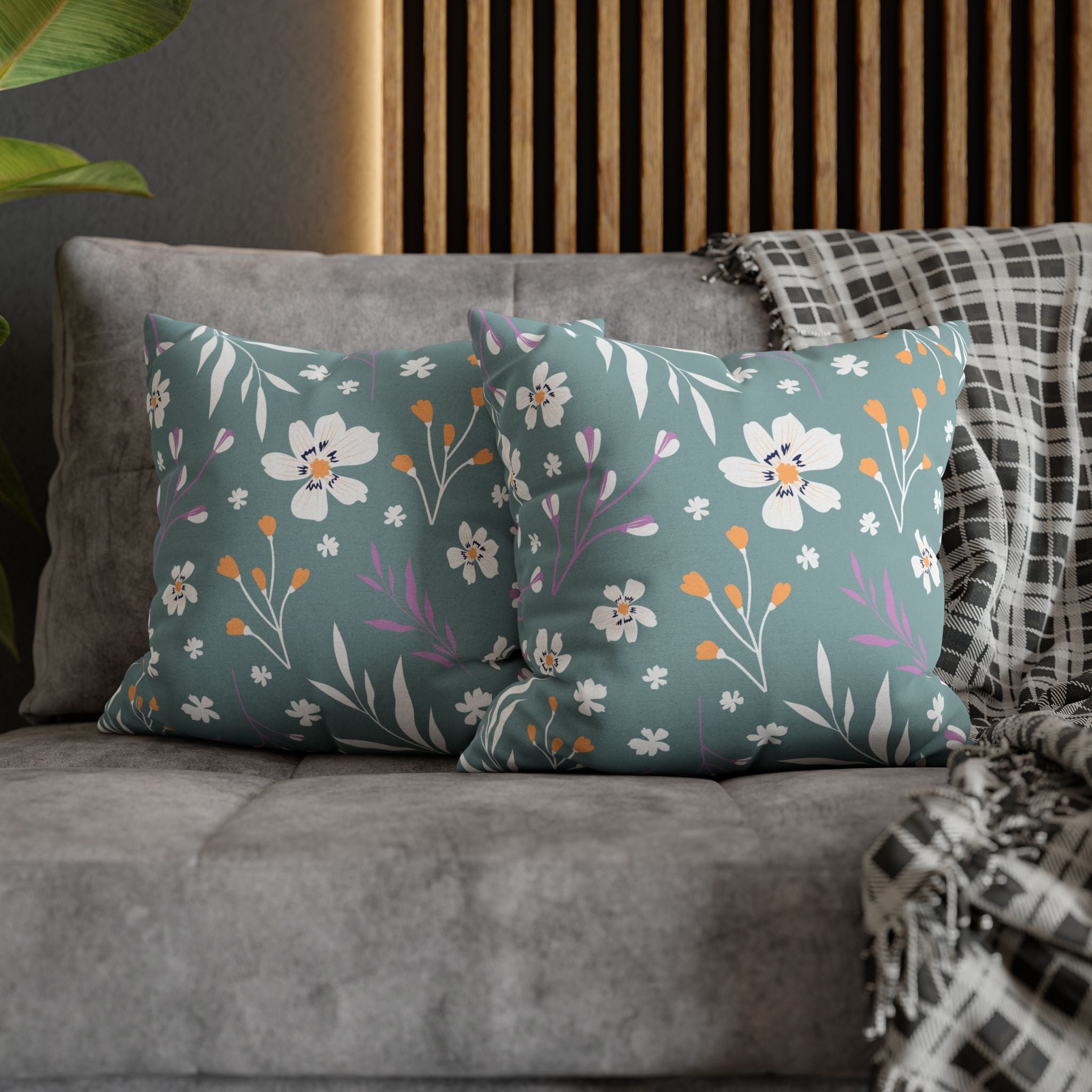 Two Way Cushion Cover, Throw pillow Case for Couch (Single Piece) : Grey Cyan