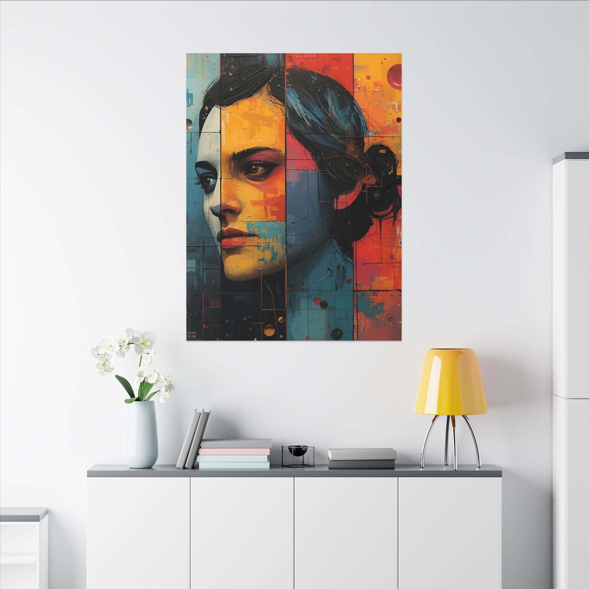 Premium Eco-Friendly Canvas Wall Art for Home Decor - Abstract Woman Portrait in Bold Colors