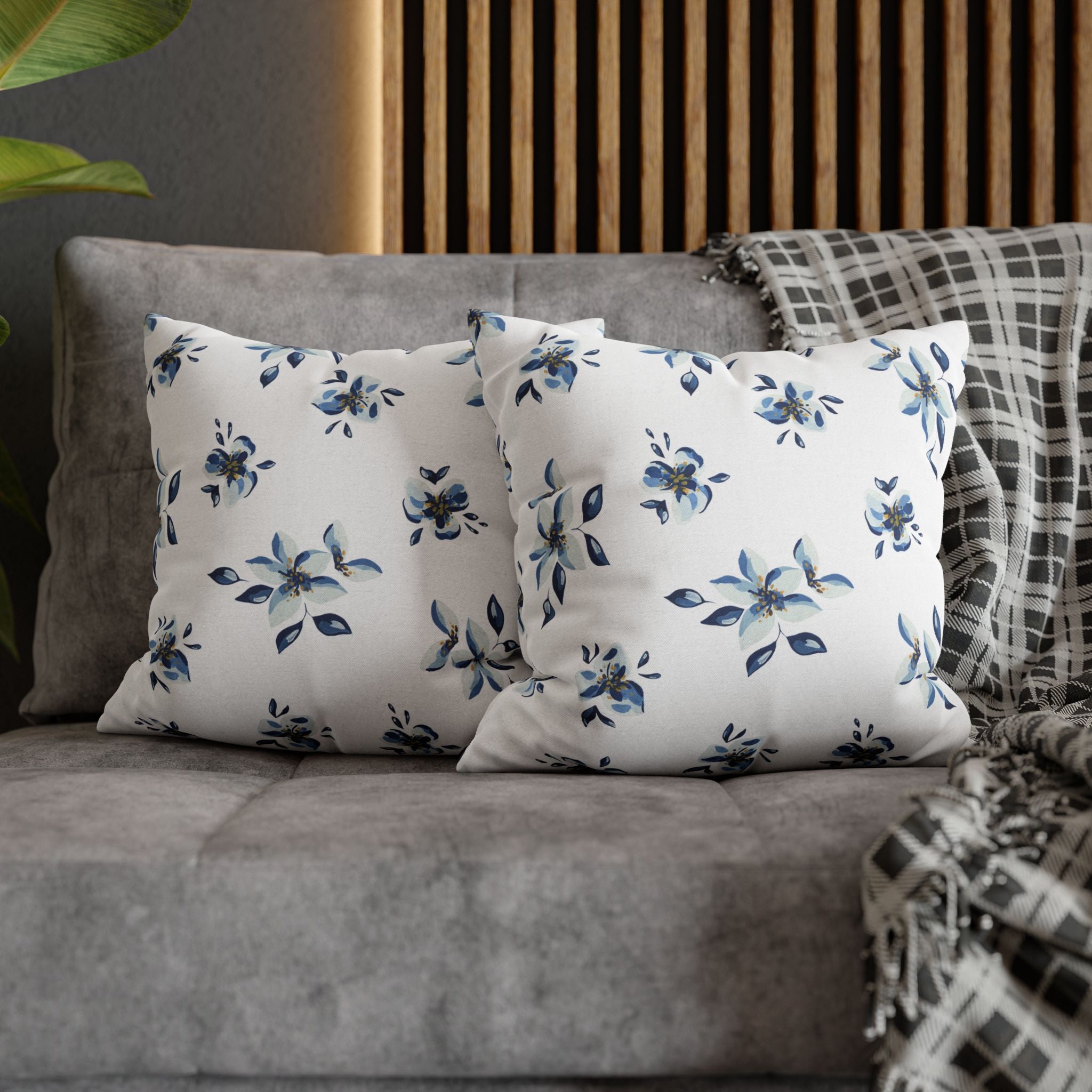 Two Way Cushion Cover, Throw pillow Case for Couch (Single Piece): Blue & White Floral