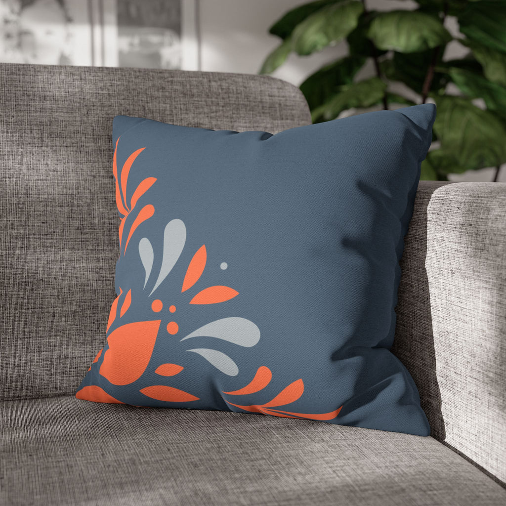 Two Way Cushion Cover, Throw pillow Case for Couch (Single Piece) : Dark Azure & Orange