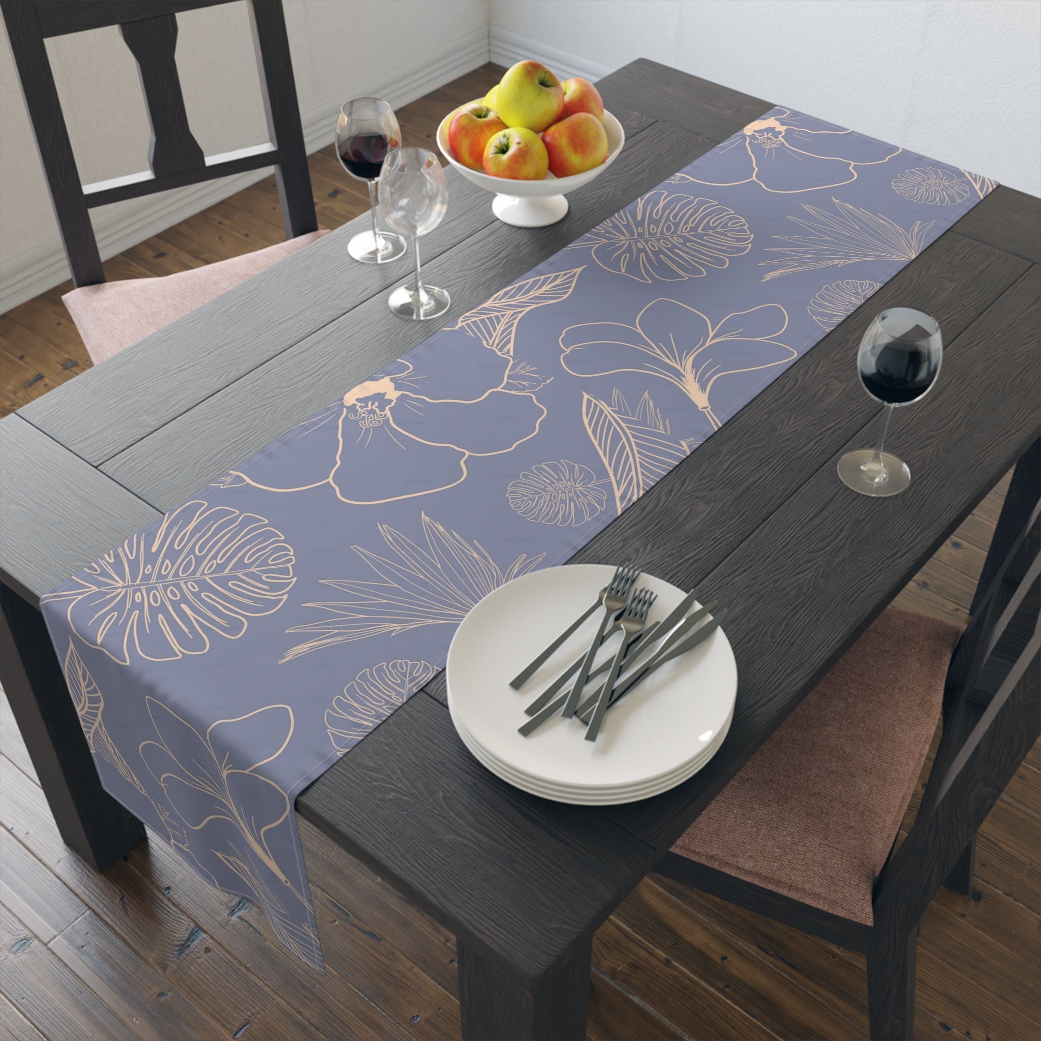 Vintage Botanical Lilac Table Runner – Delicate Floral Line Drawing Table Accent - SnugLiving