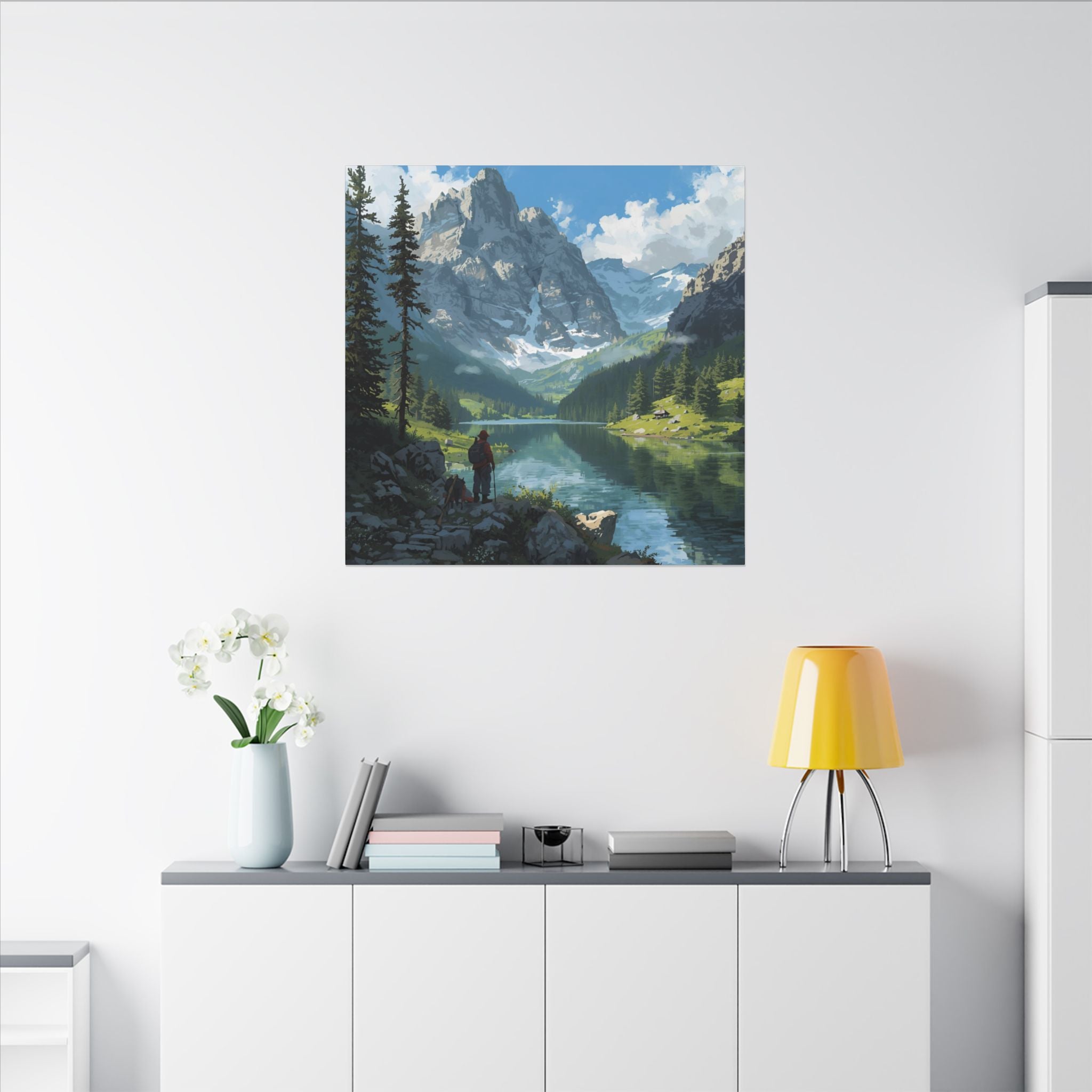 Watercolor House Canvas Art Print for Home Decor: Mountain Lake Adventure Canvas Wall Art
