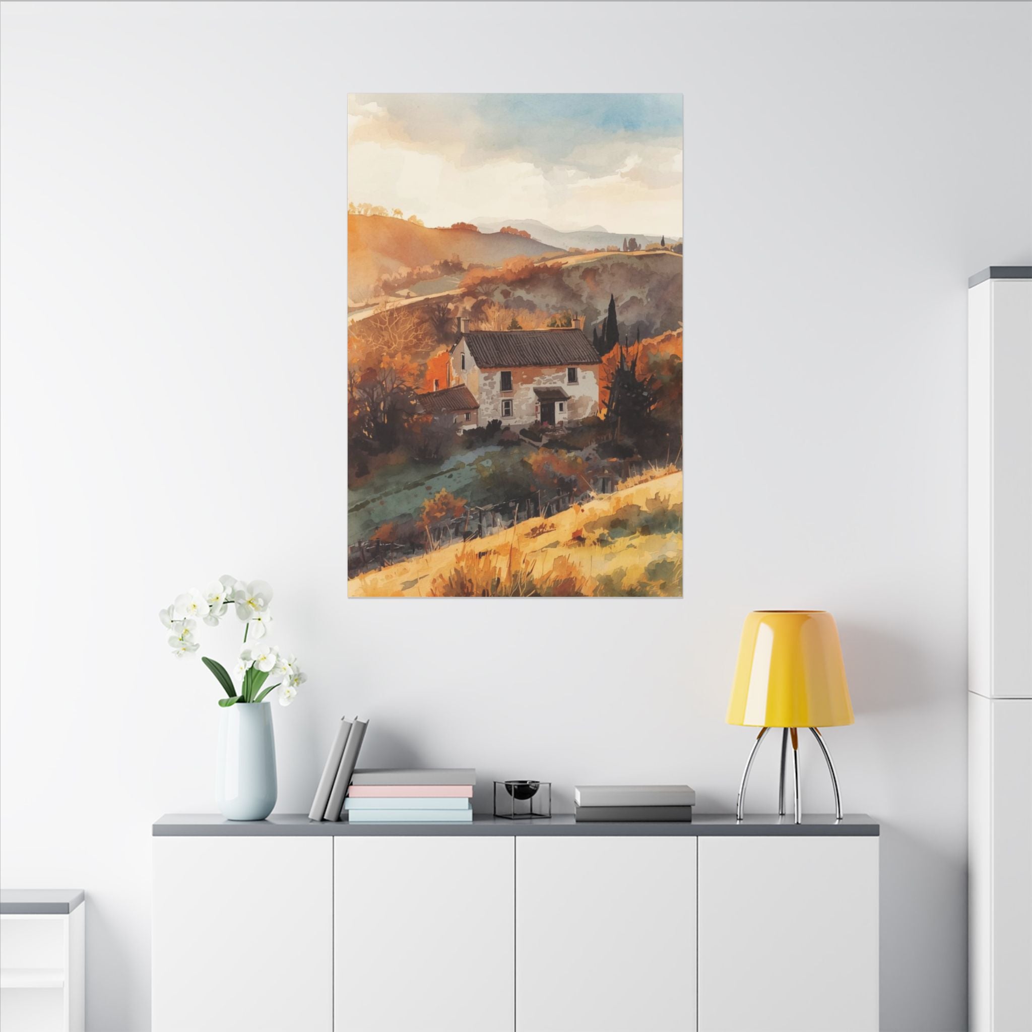 Premium Eco-Friendly Canvas Wall Art for Home Decor - Countryside Cottage Landscape