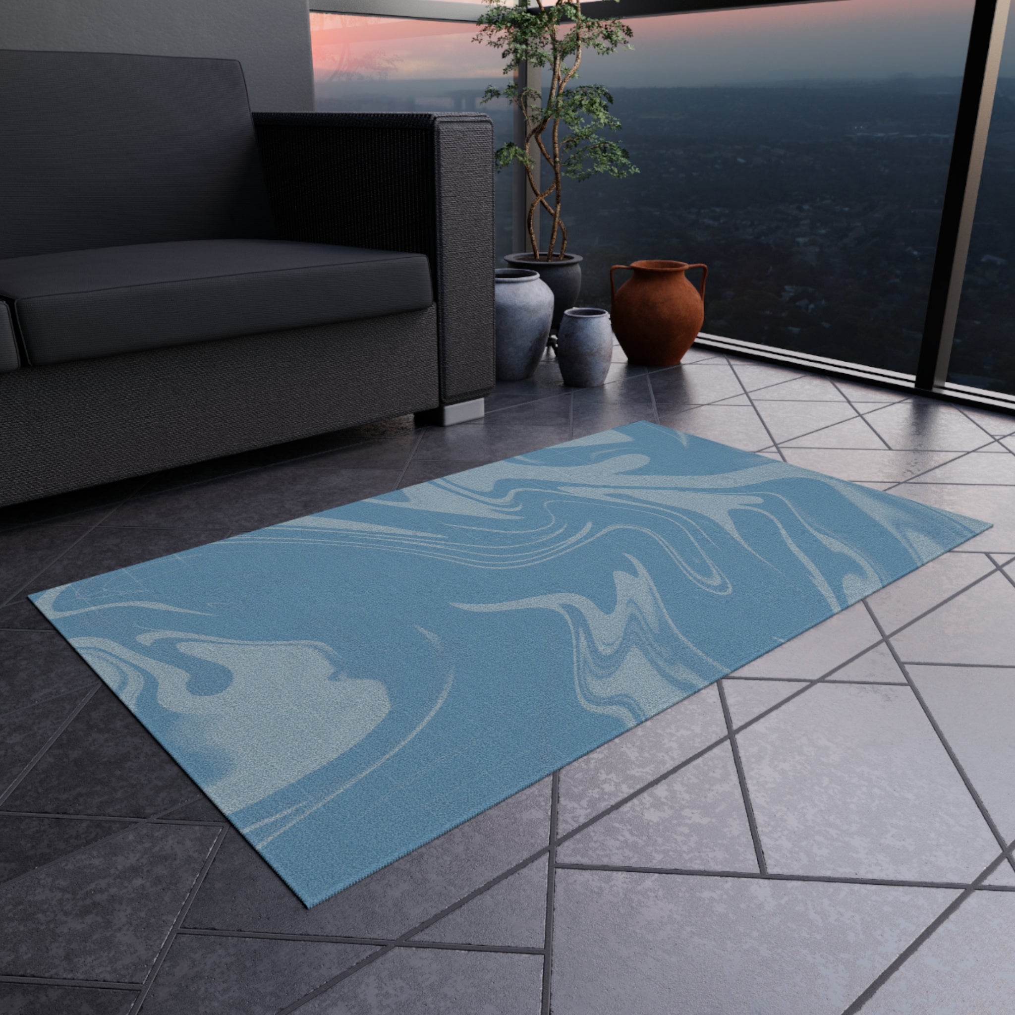 Stylish Indoor/Outdoor Rug for Living Room, Patios, Decks, and Gardens | Perfect for Home Decor - Azure Blue
