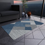 Textured Chevron & Square Pattern Rugs for Living Room & Patio | Blue & Grey Modern Area Rug - SnugLiving