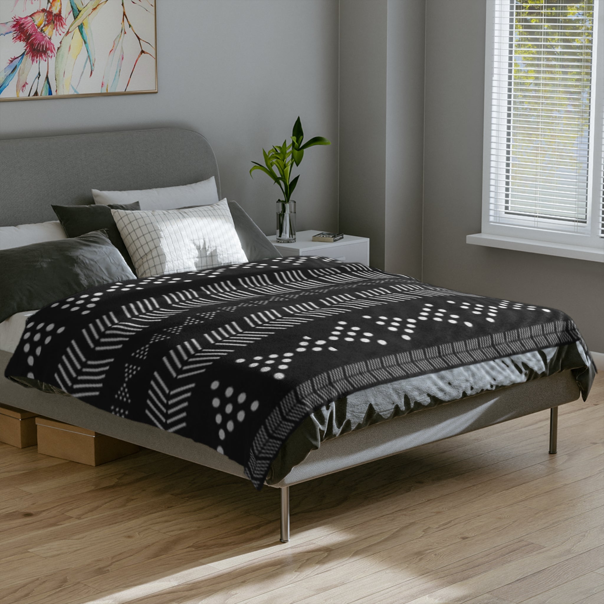 Microfiber Blanket | Soft Throw for Home Decor - Black & While Tribal Stripe - SnugLiving