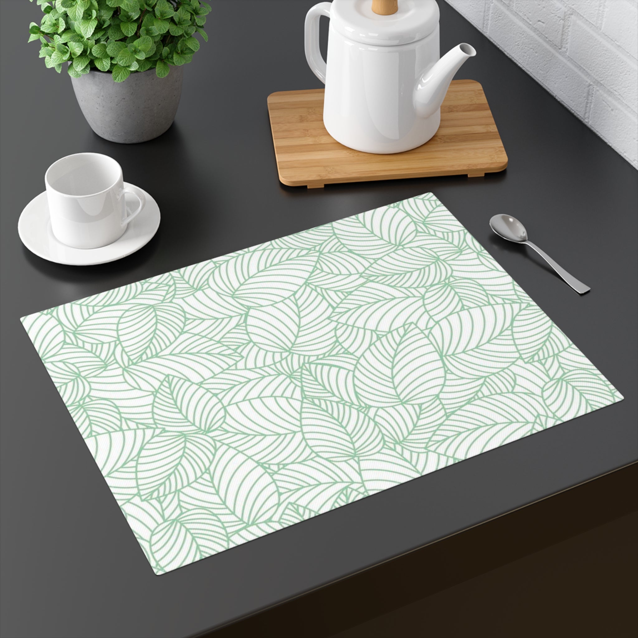 Minimalist White Leaf Outline Table Mat – Modern Fresh Dining Placemat - SnugLiving