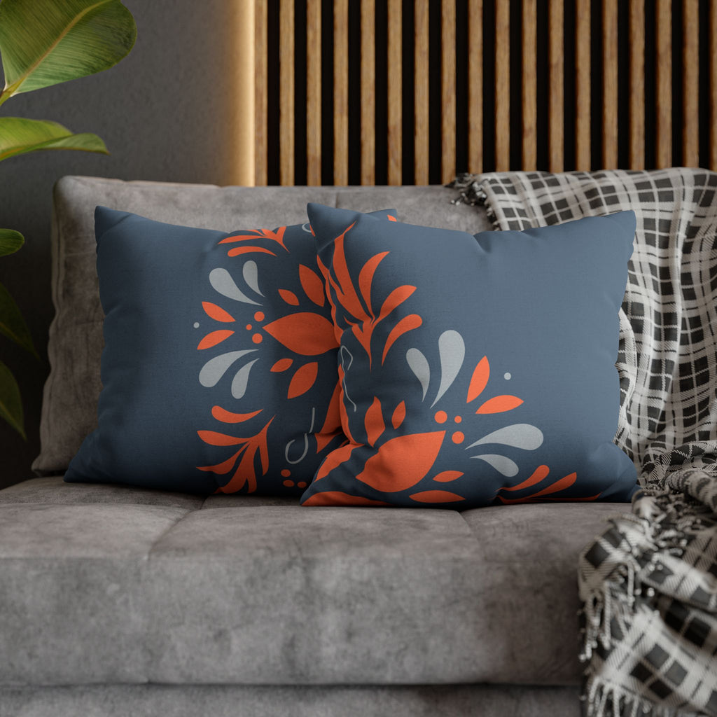 Two Way Cushion Cover, Throw pillow Case for Couch (Single Piece) : Dark Azure & Orange