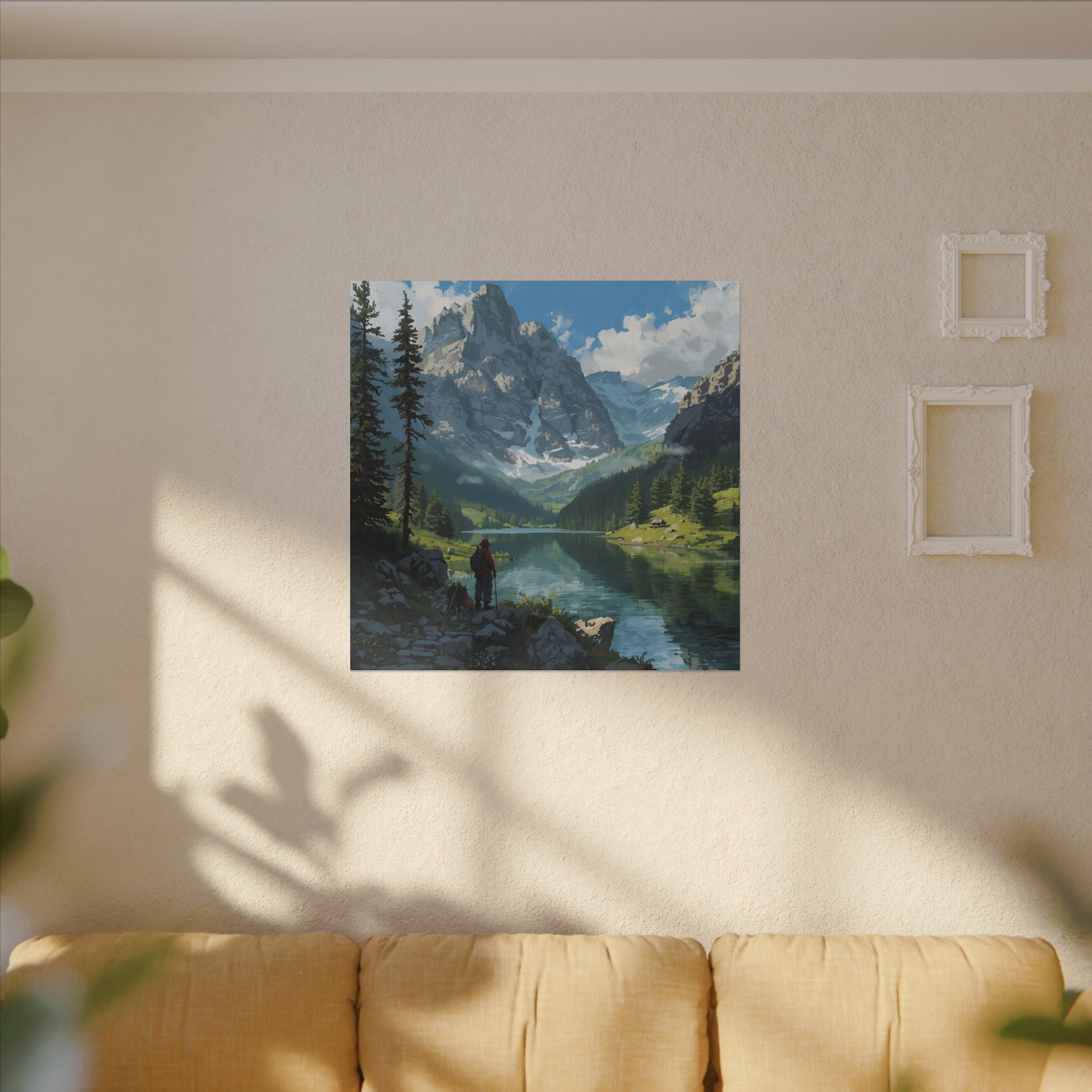 Watercolor House Canvas Art Print for Home Decor: Mountain Lake Adventure Canvas Wall Art