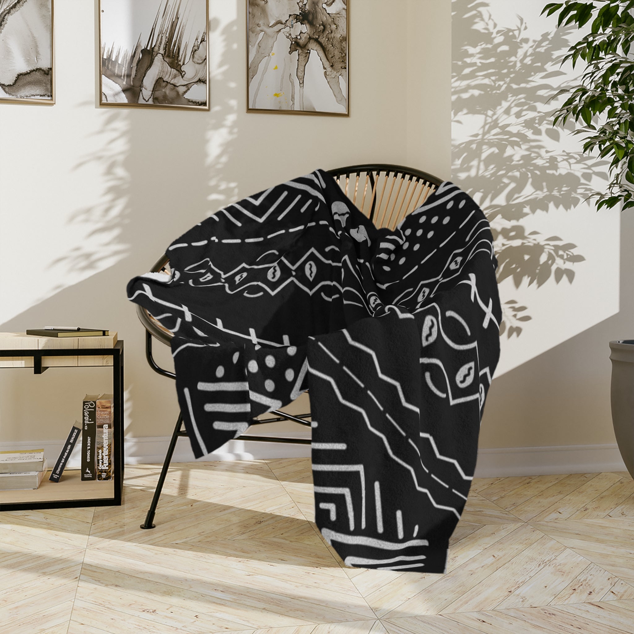 Microfiber Blanket | Soft Throw for Home Decor - Black Mudcloth Motif - SnugLiving