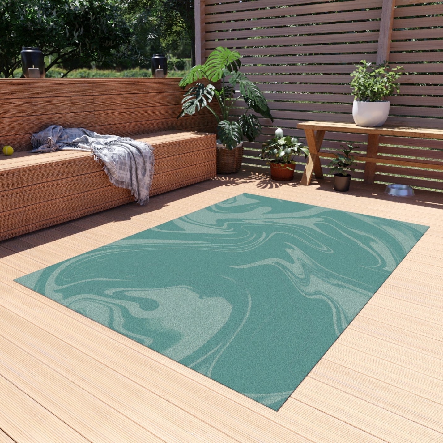 Aqua Marble Swirl Rugs for Living Room & Patio | Artistic Abstract Modern Rug