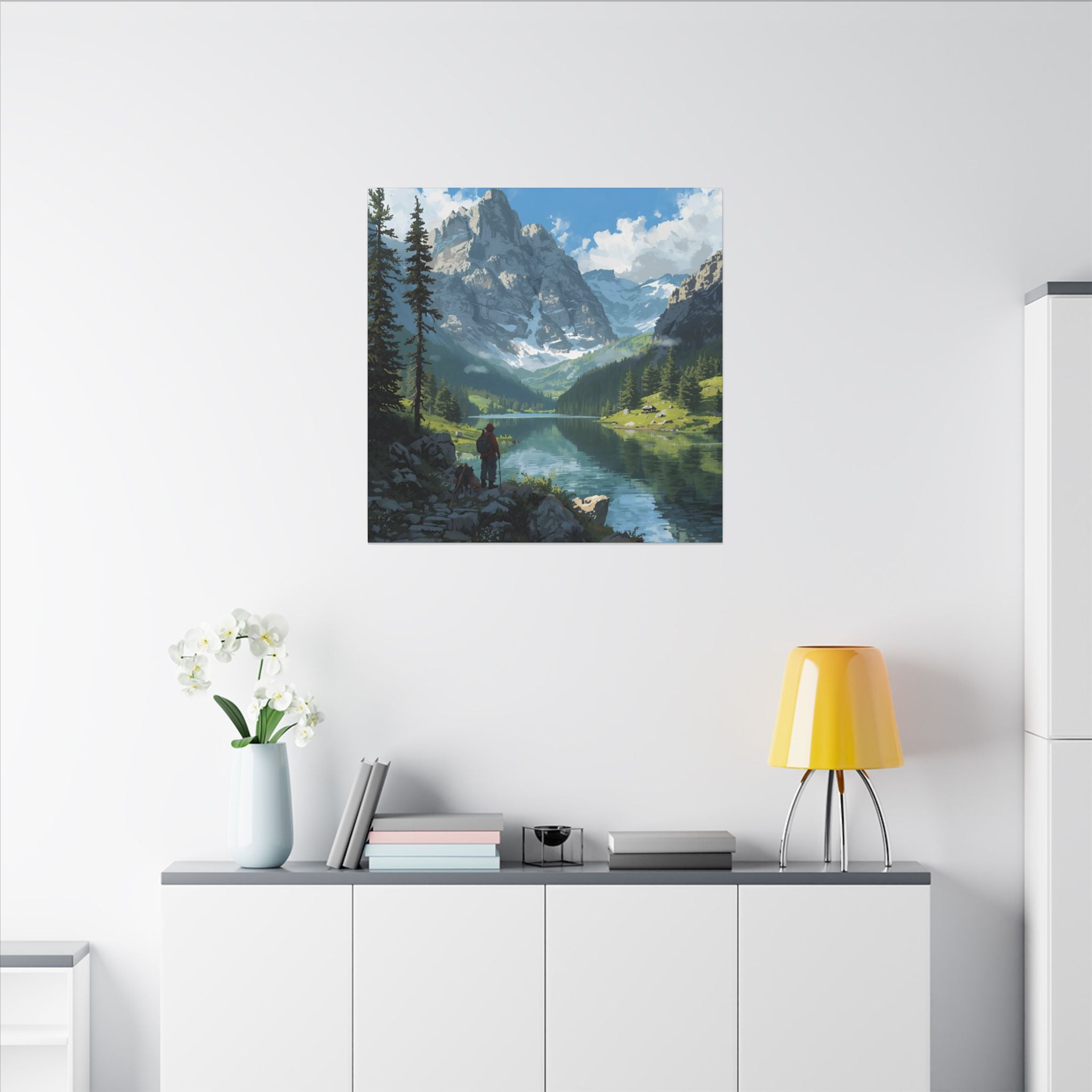 Watercolor House Canvas Art Print for Home Decor: Mountain Lake Adventure Canvas Wall Art