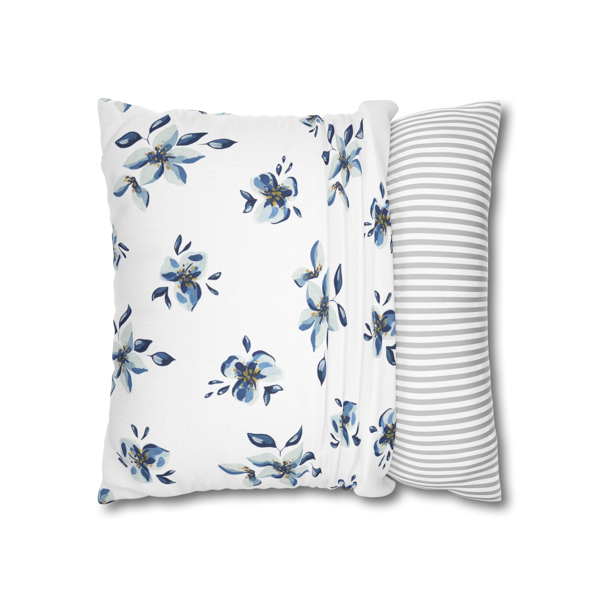 Two Way Cushion Cover, Throw pillow Case for Couch (Single Piece): Blue & White Floral