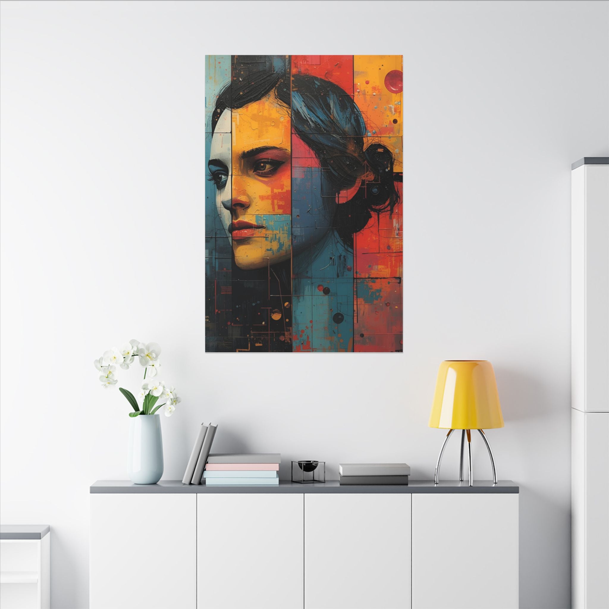 Premium Eco-Friendly Canvas Wall Art for Home Decor - Abstract Woman Portrait in Bold Colors