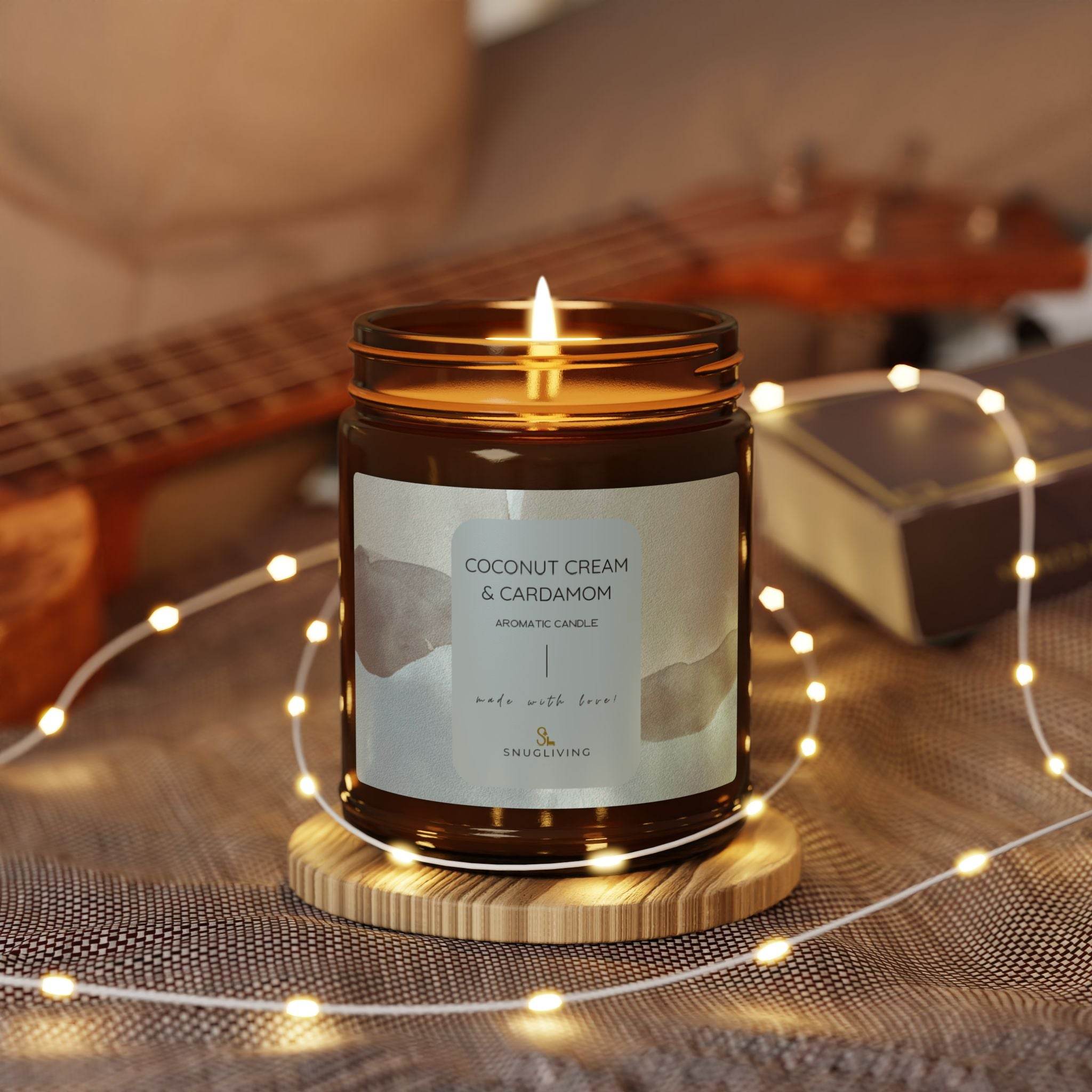 Coconut Cream & Cardamom Scented Candle, Aromatic Glass Candle | SnugLiving - SnugLiving