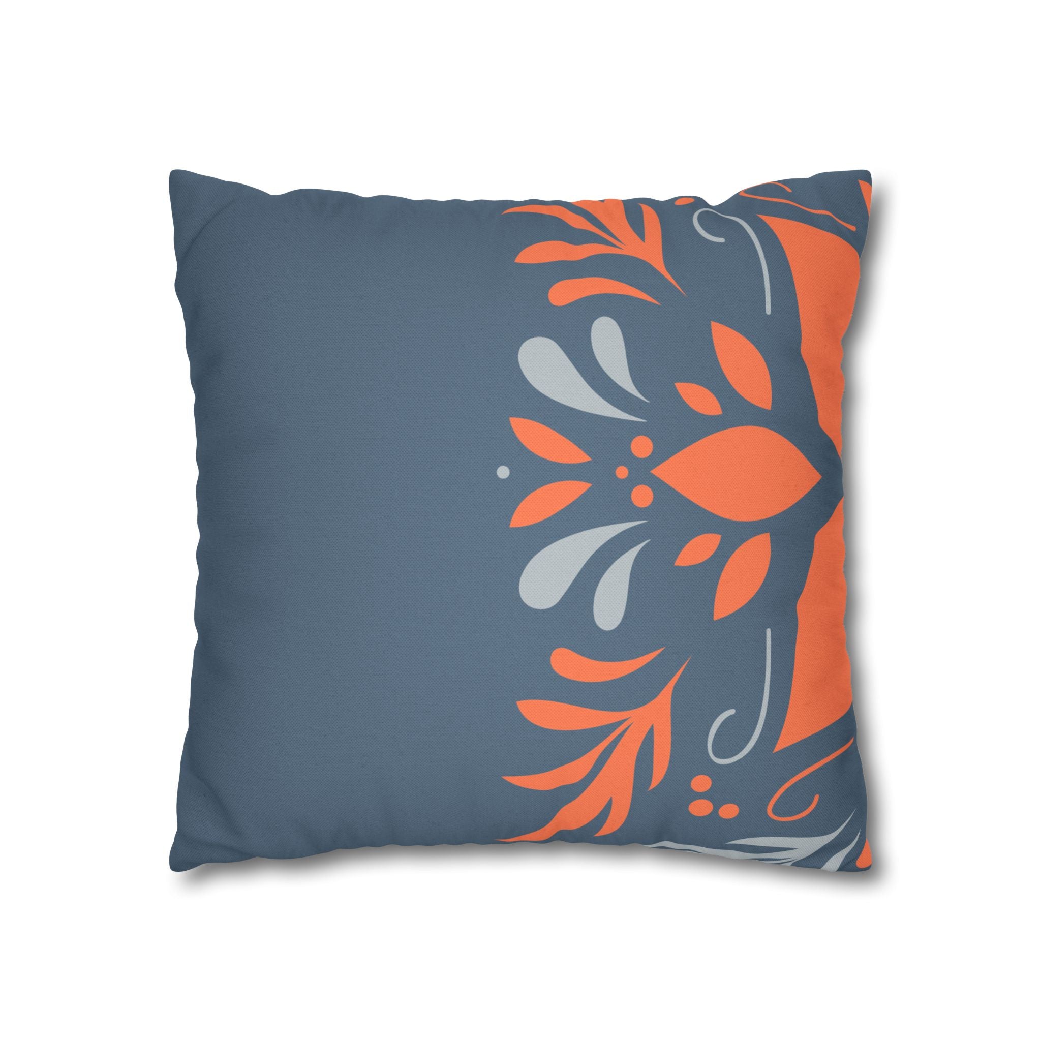 Two Way Cushion Cover, Throw pillow Case for Couch (Single Piece) : Dark Azure & Orange