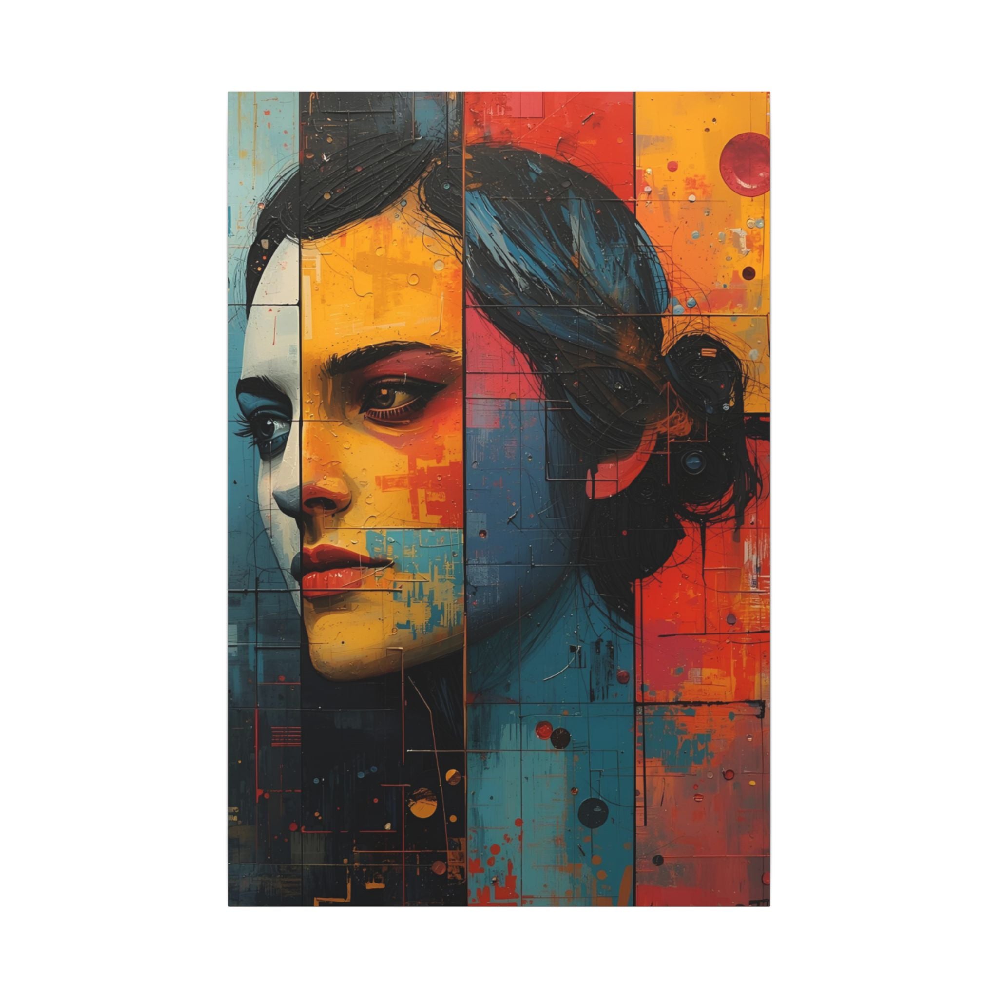 Premium Eco-Friendly Canvas Wall Art for Home Decor - Abstract Woman Portrait in Bold Colors