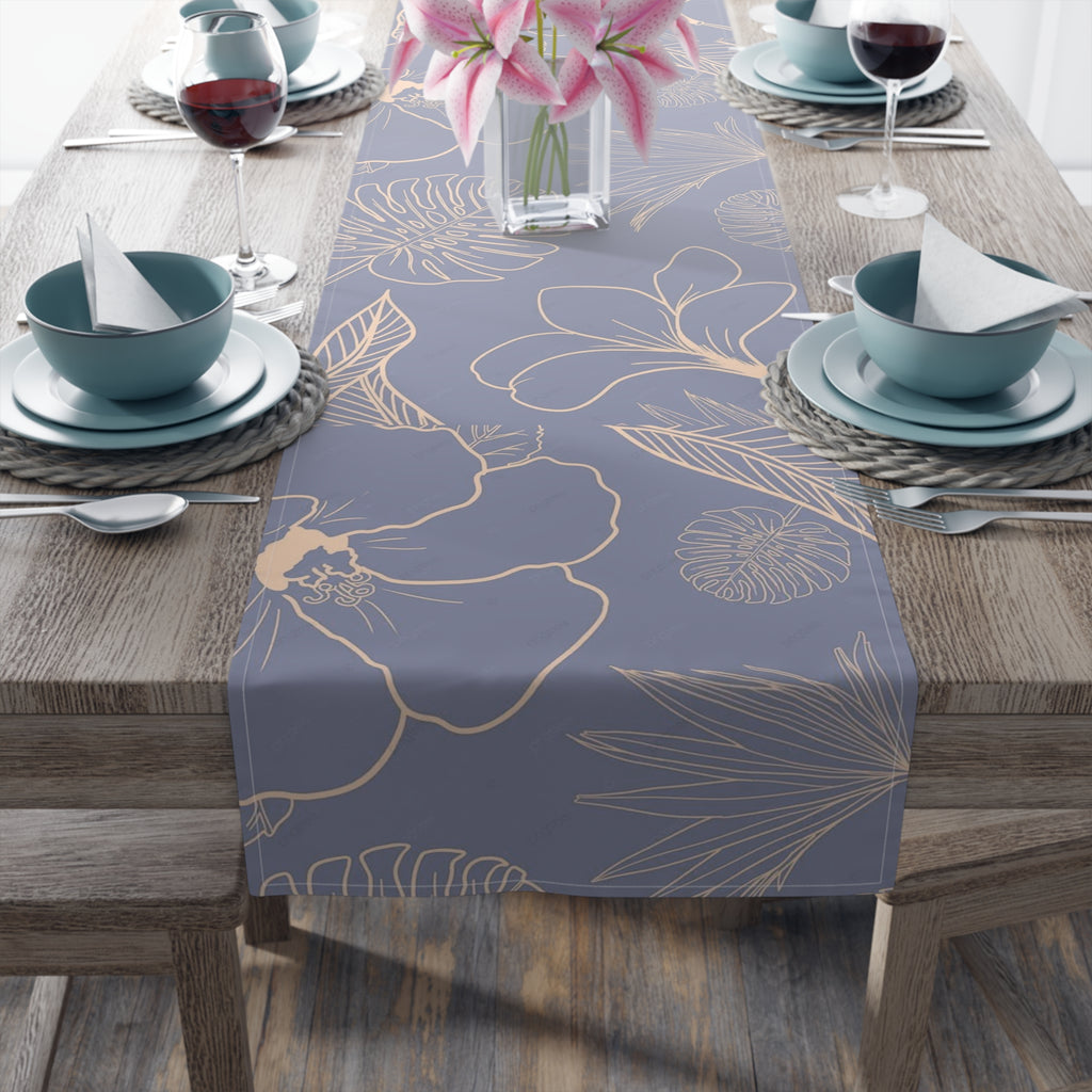 Vintage Botanical Lilac Table Runner – Delicate Floral Line Drawing Table Accent - SnugLiving