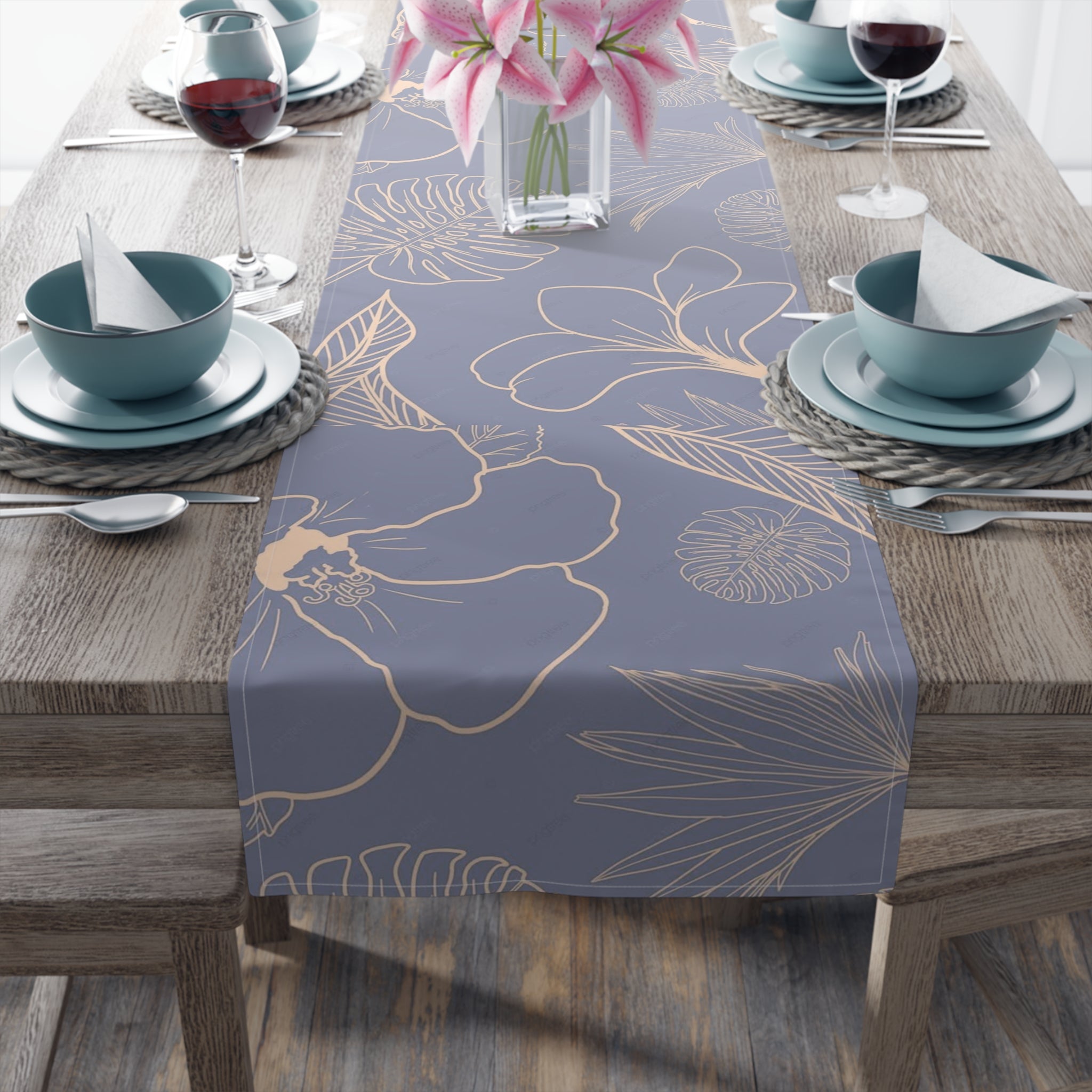 Vintage Botanical Lilac Table Runner – Delicate Floral Line Drawing Table Accent - SnugLiving