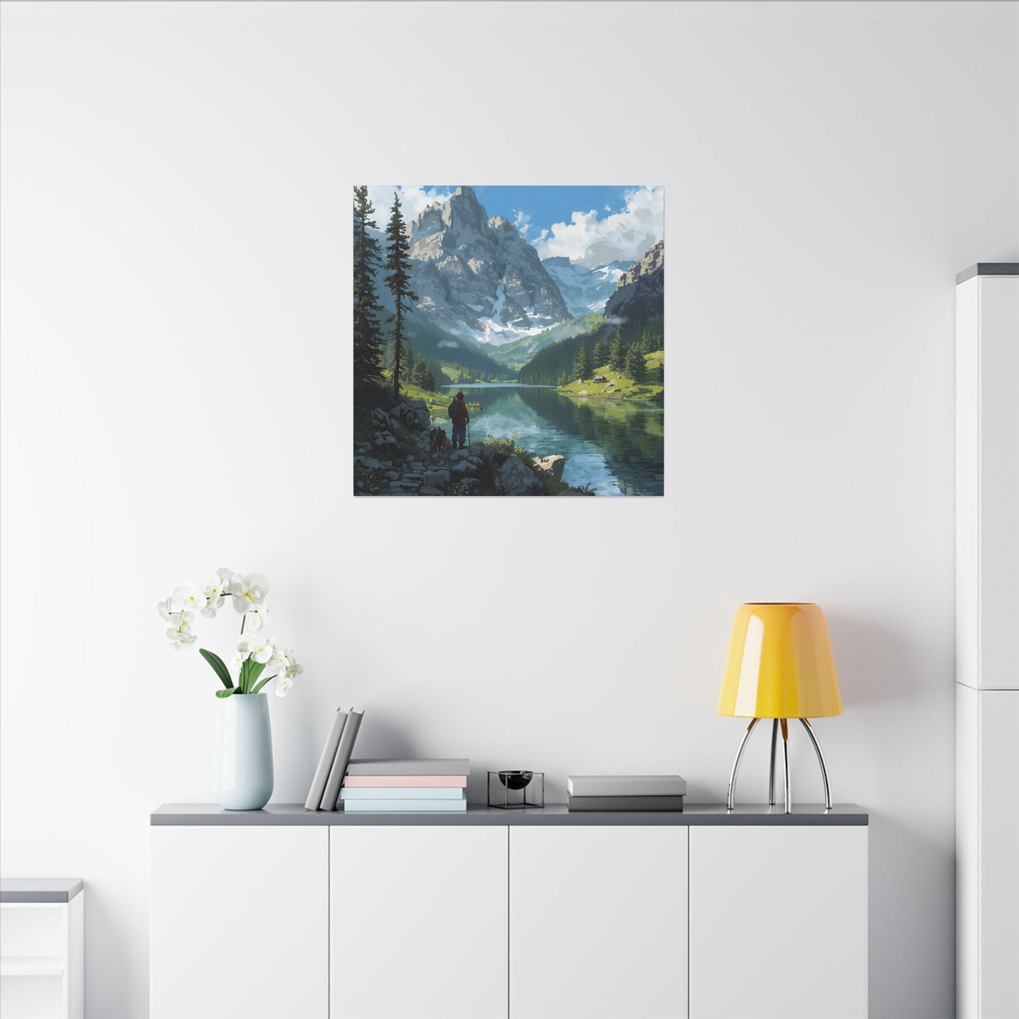 Watercolor House Canvas Art Print for Home Decor: Mountain Lake Adventure Canvas Wall Art