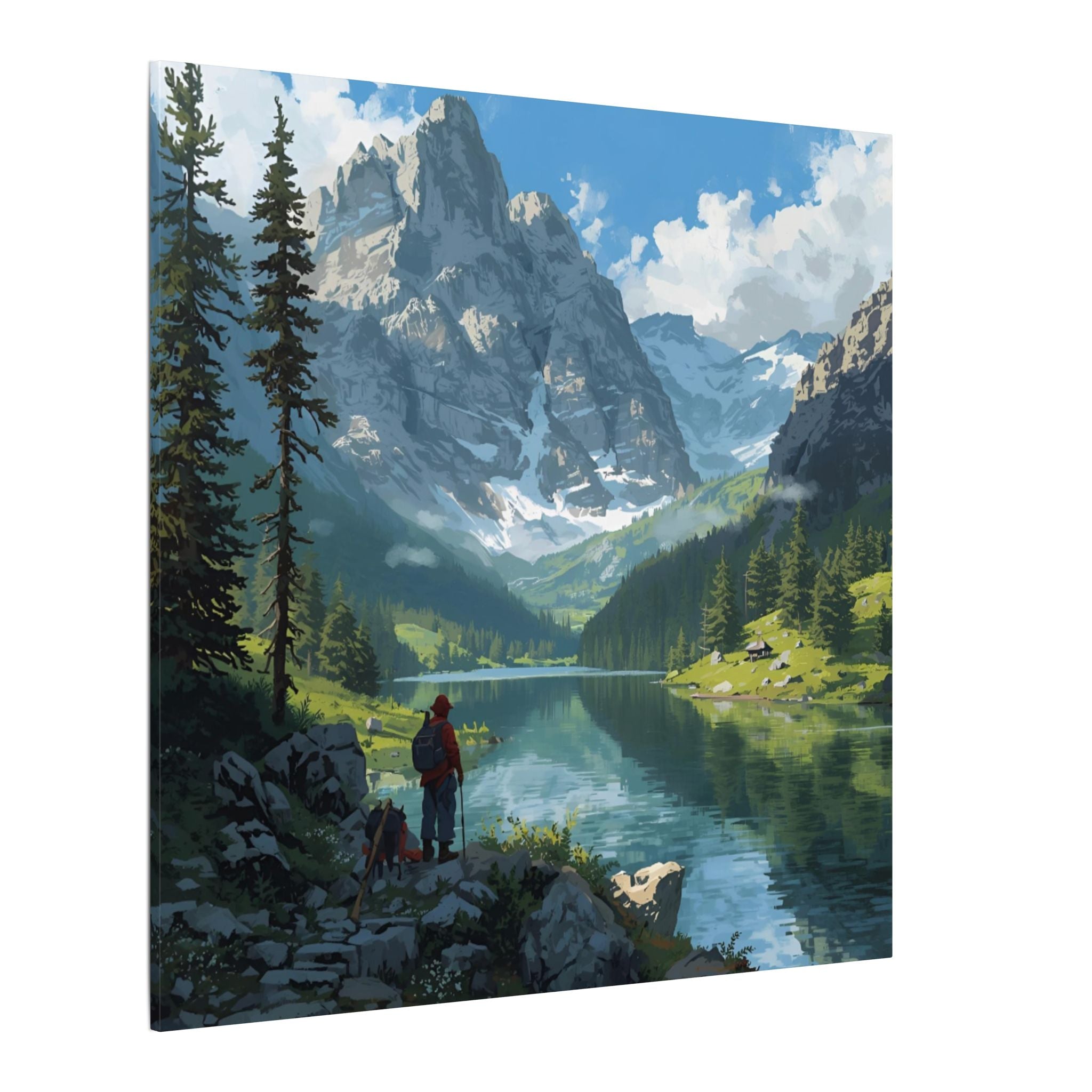 Watercolor House Canvas Art Print for Home Decor: Mountain Lake Adventure Canvas Wall Art