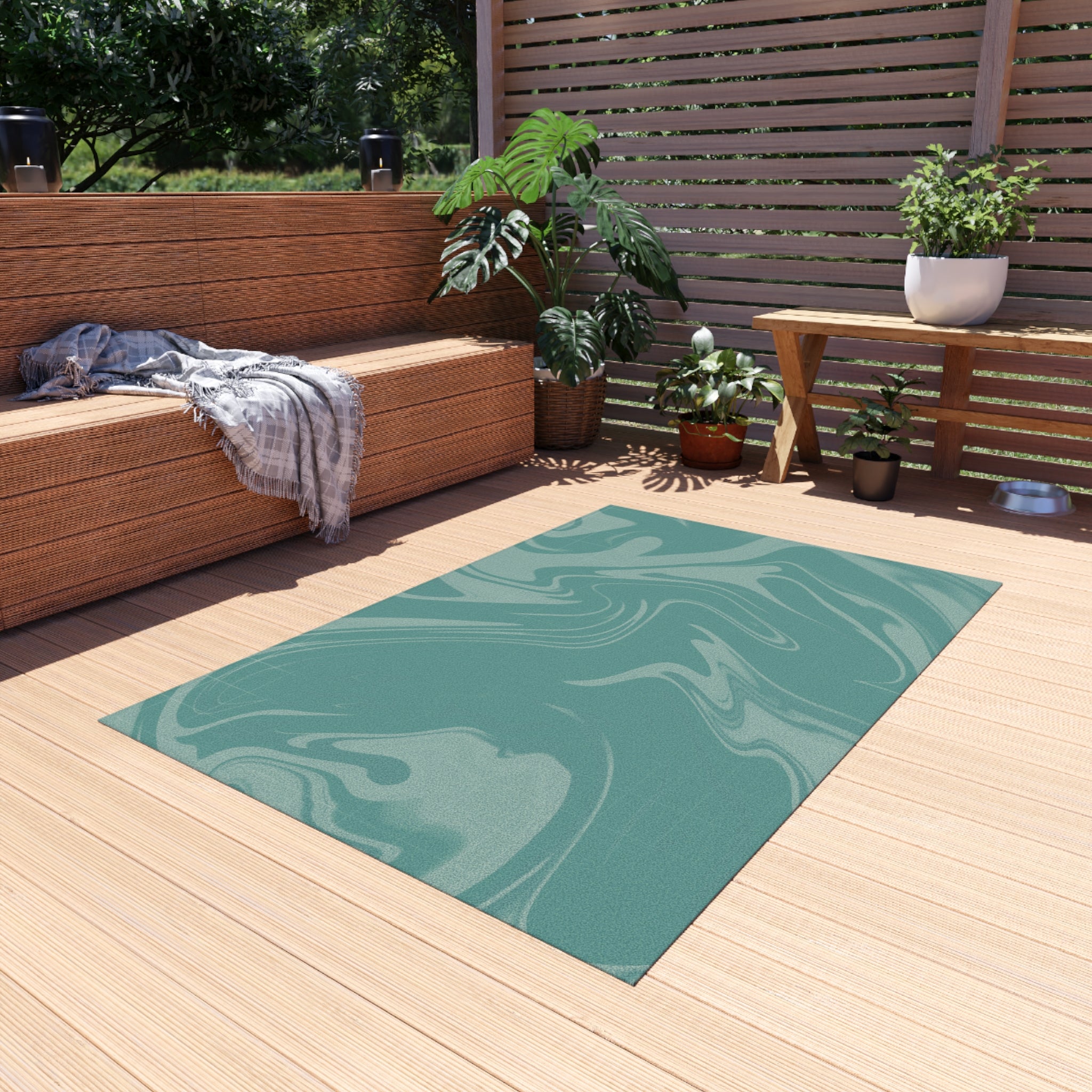 Stylish Indoor/Outdoor Rug for Living Room, Patios, Decks, and Gardens | Perfect for Home Decor - Grey Cyan