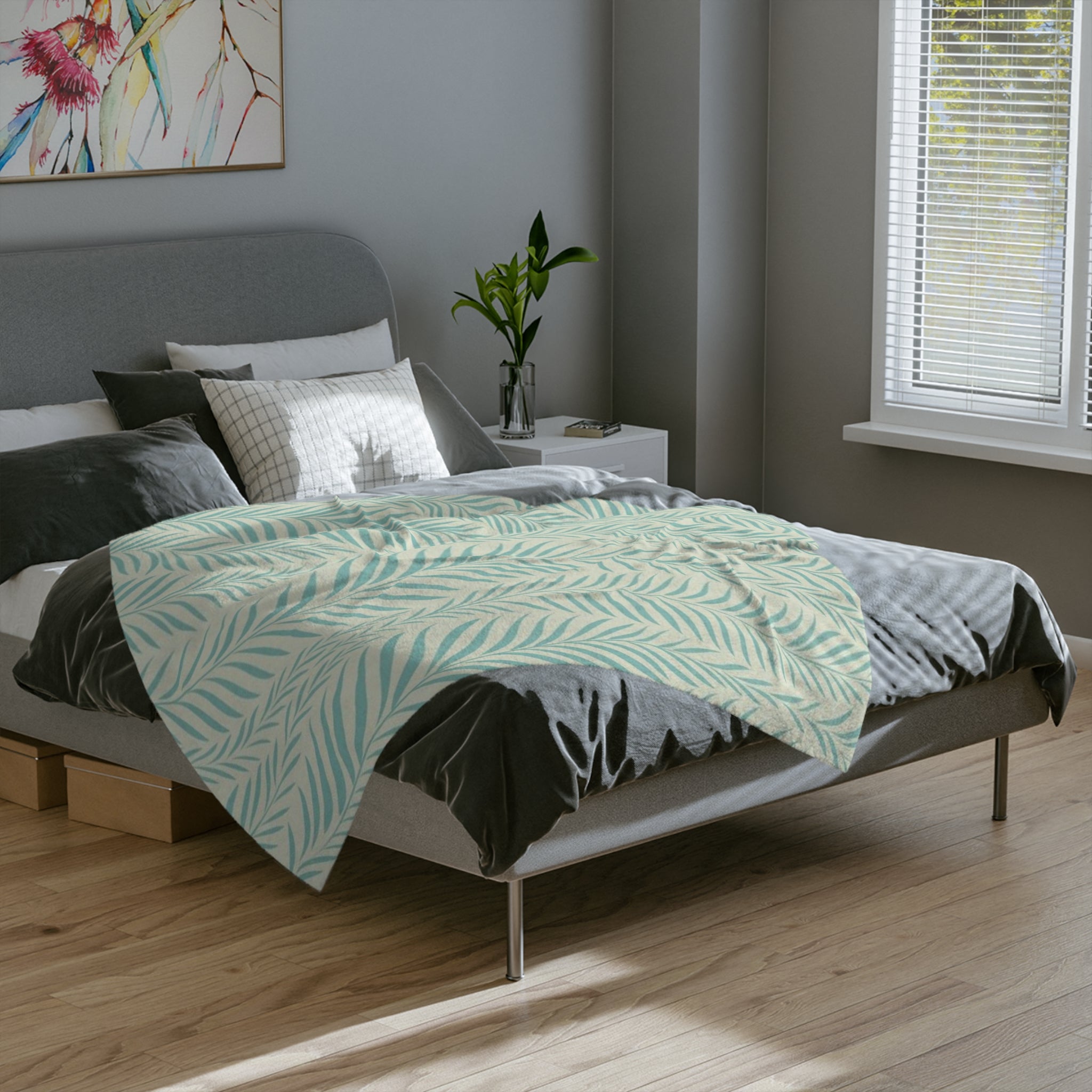 Microfiber Blanket | Soft Throw for Home Decor - Aqua Palm Leaf - SnugLiving