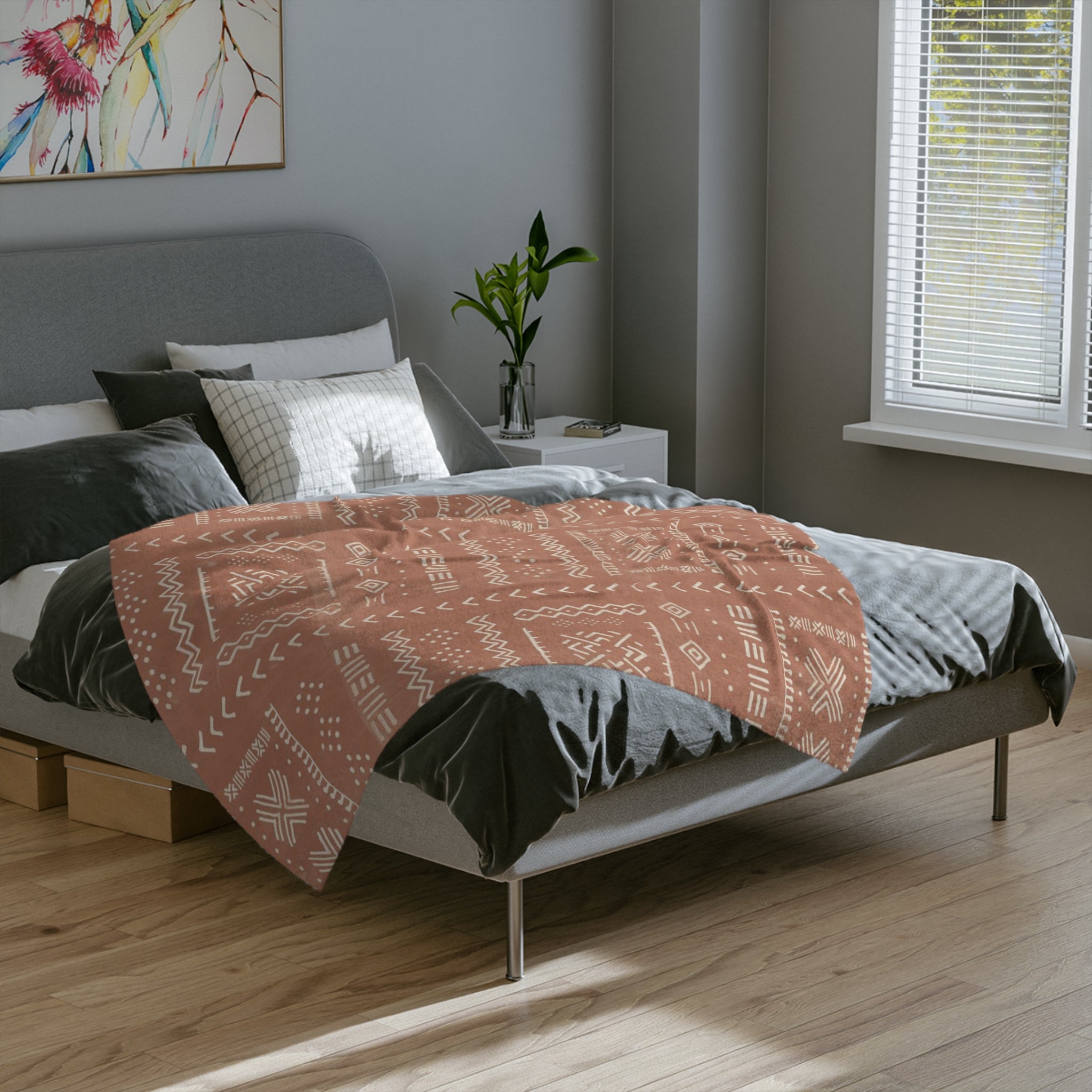 Microfiber Blanket | Soft Throw for Home Decor - Pastel Grey Orange