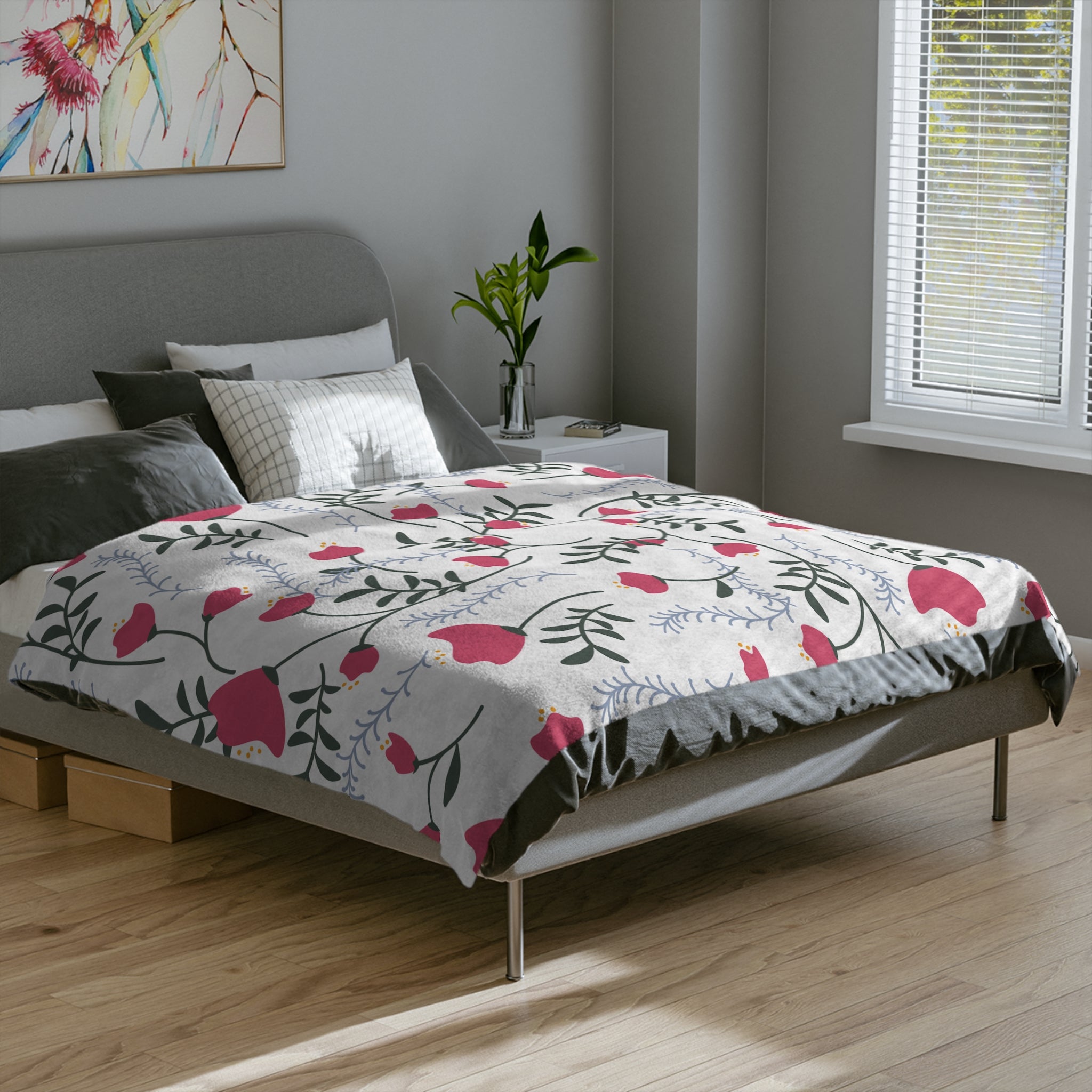 Microfiber Blanket | Soft Throw for Home Decor - White & Crimson