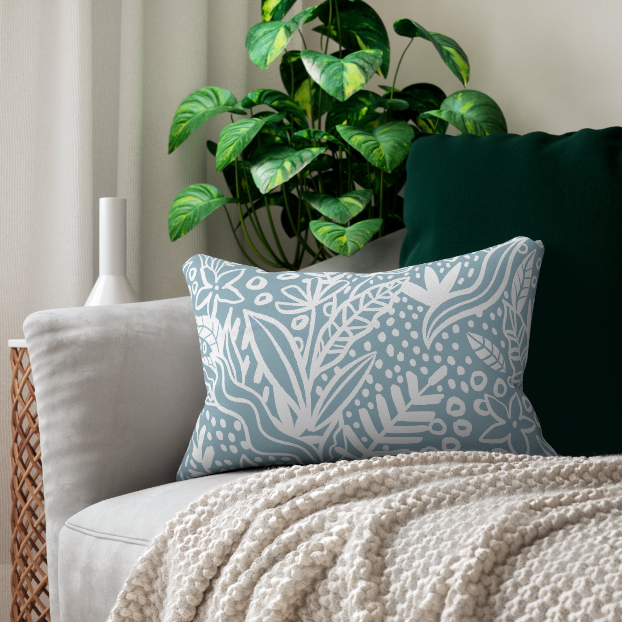 Lounge Pillow, Throw Pillow with Fillers/Insert (Single Piece) : Grey Azure & White
