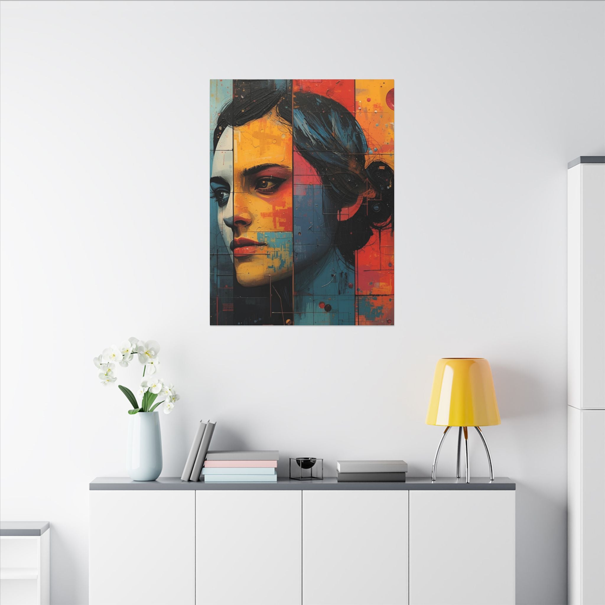 Premium Eco-Friendly Canvas Wall Art for Home Decor - Abstract Woman Portrait in Bold Colors