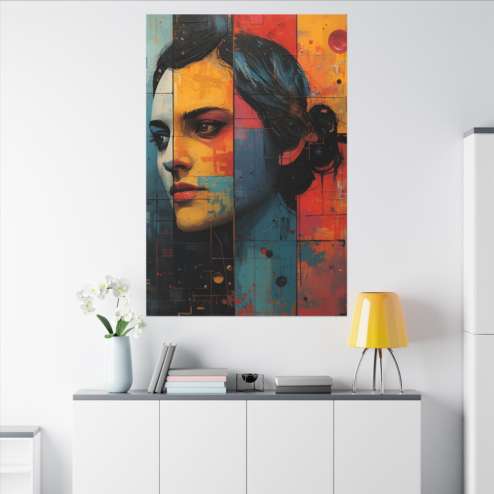 Premium Eco-Friendly Canvas Wall Art for Home Decor - Abstract Woman Portrait in Bold Colors