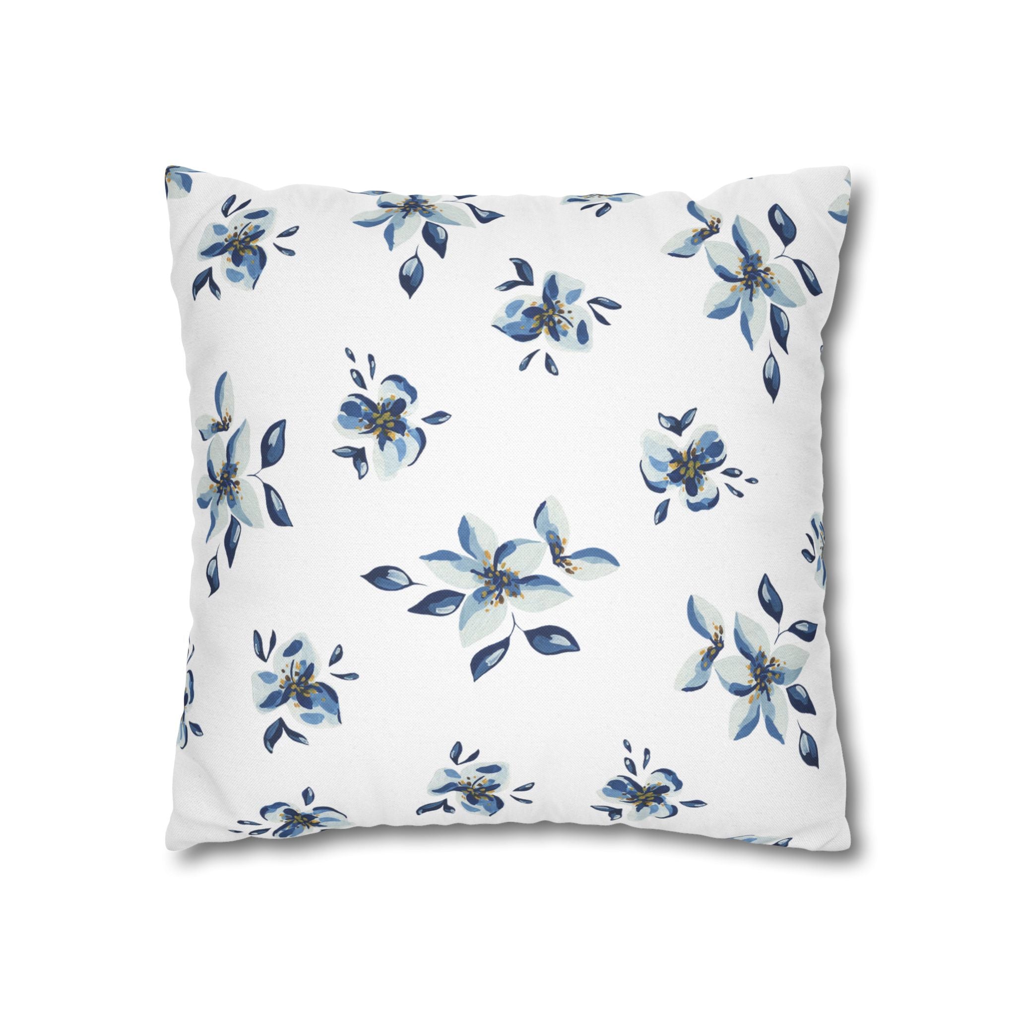 Two Way Cushion Cover, Throw pillow Case for Couch (Single Piece): Blue & White Floral