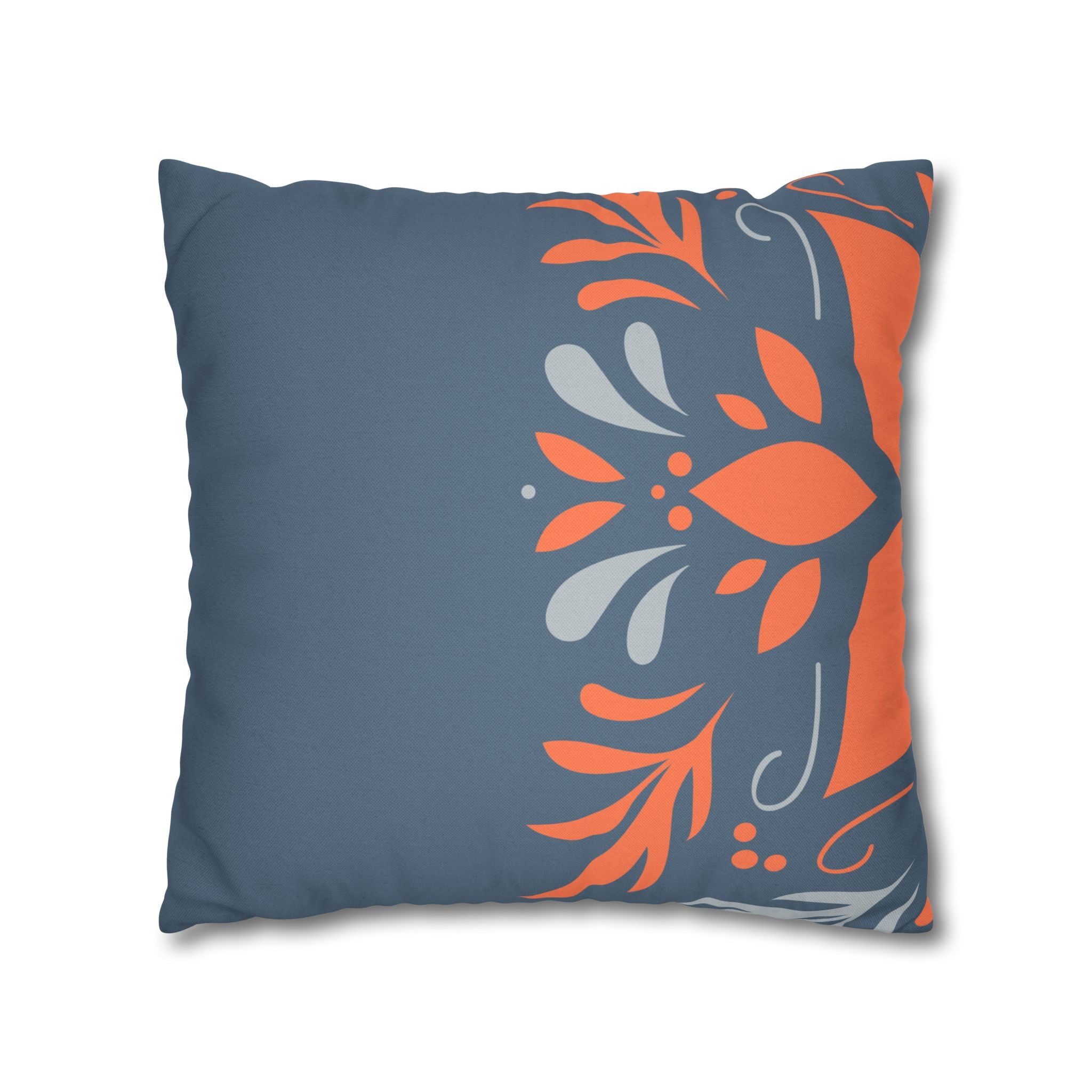 Two Way Cushion Cover, Throw pillow Case for Couch (Single Piece) : Dark Azure & Orange