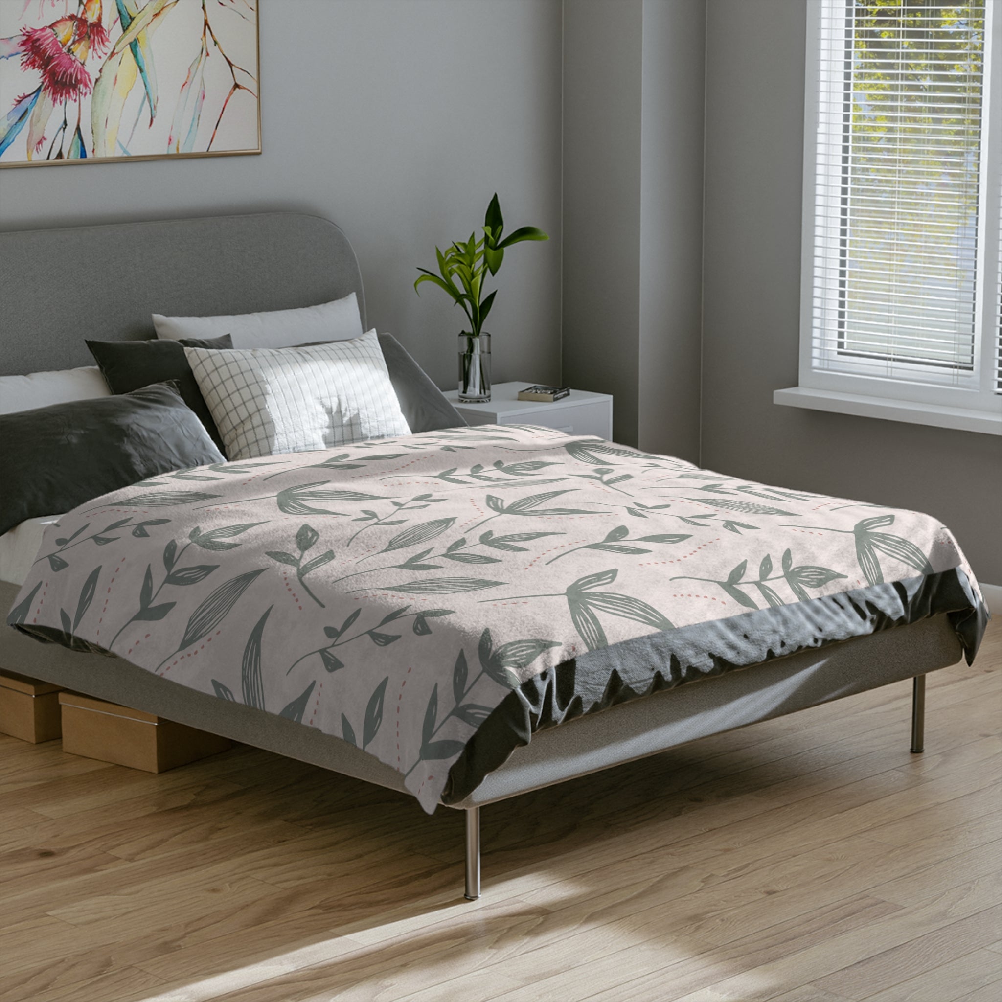 Microfiber Blanket | Soft Throw for Home Decor - White & Azure Green