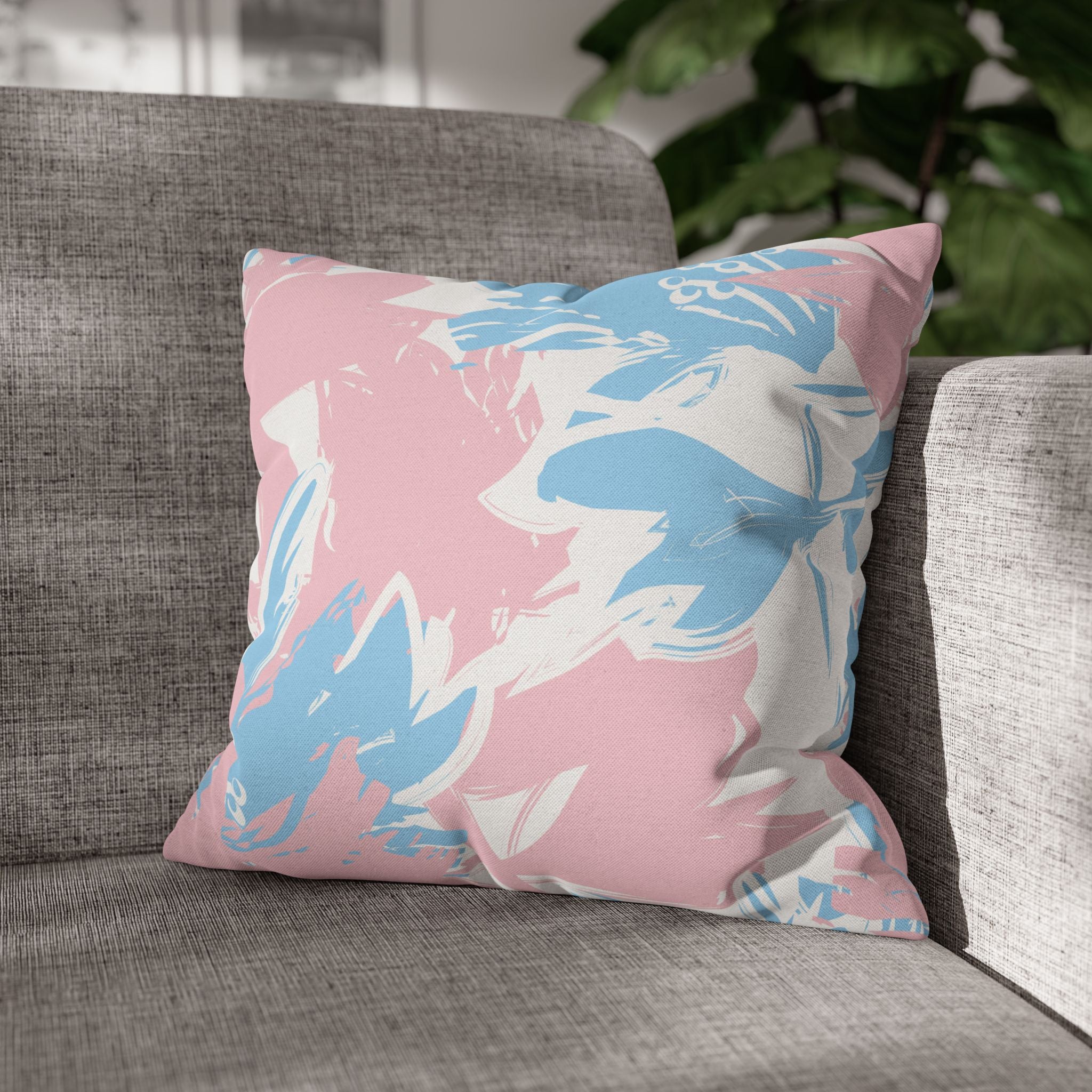 Two Way Cushion Cover, Throw pillow Case for Couch (Single Piece): Blue Pink Abstract