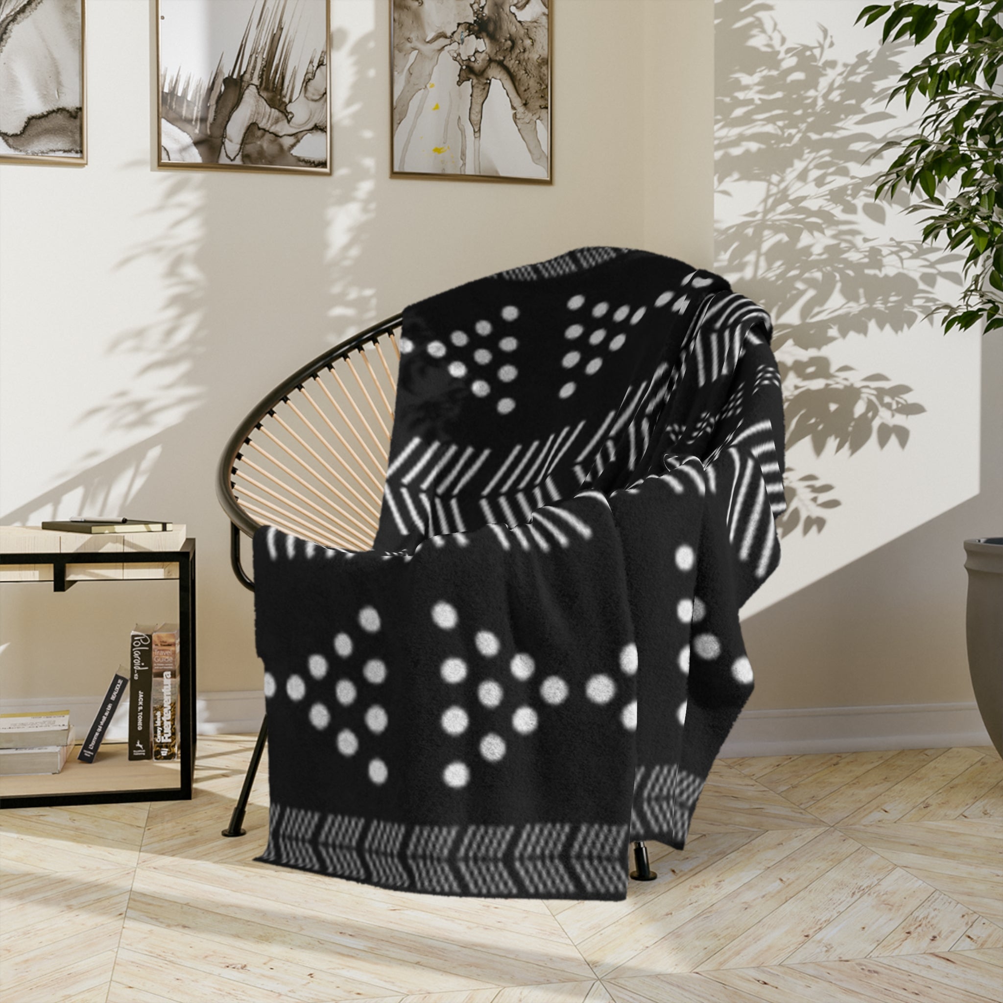 Microfiber Blanket | Soft Throw for Home Decor - Black & While Tribal Stripe - SnugLiving