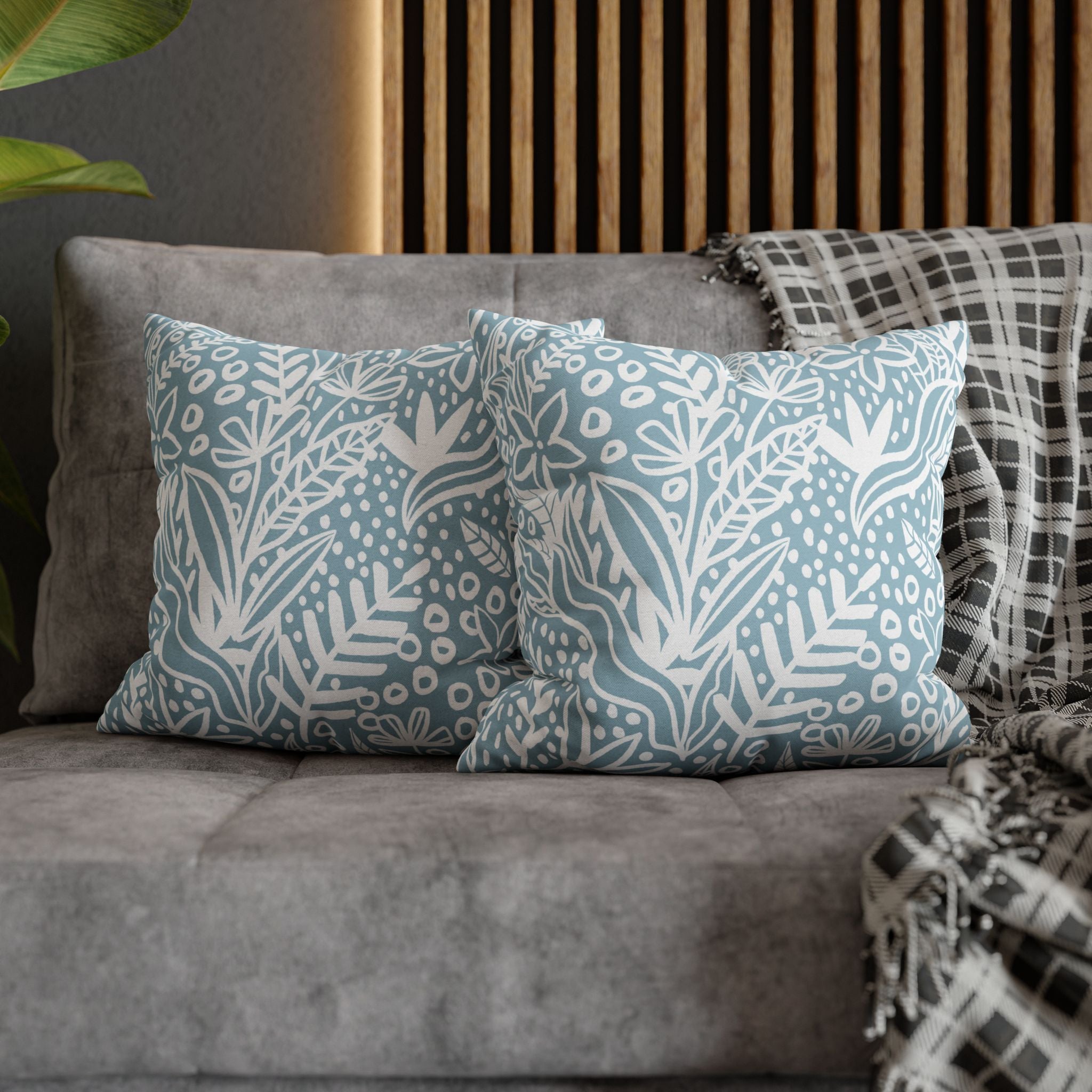 Two Way Cushion Cover, Throw pillow Case for Couch (Single Piece) : Floral Blue