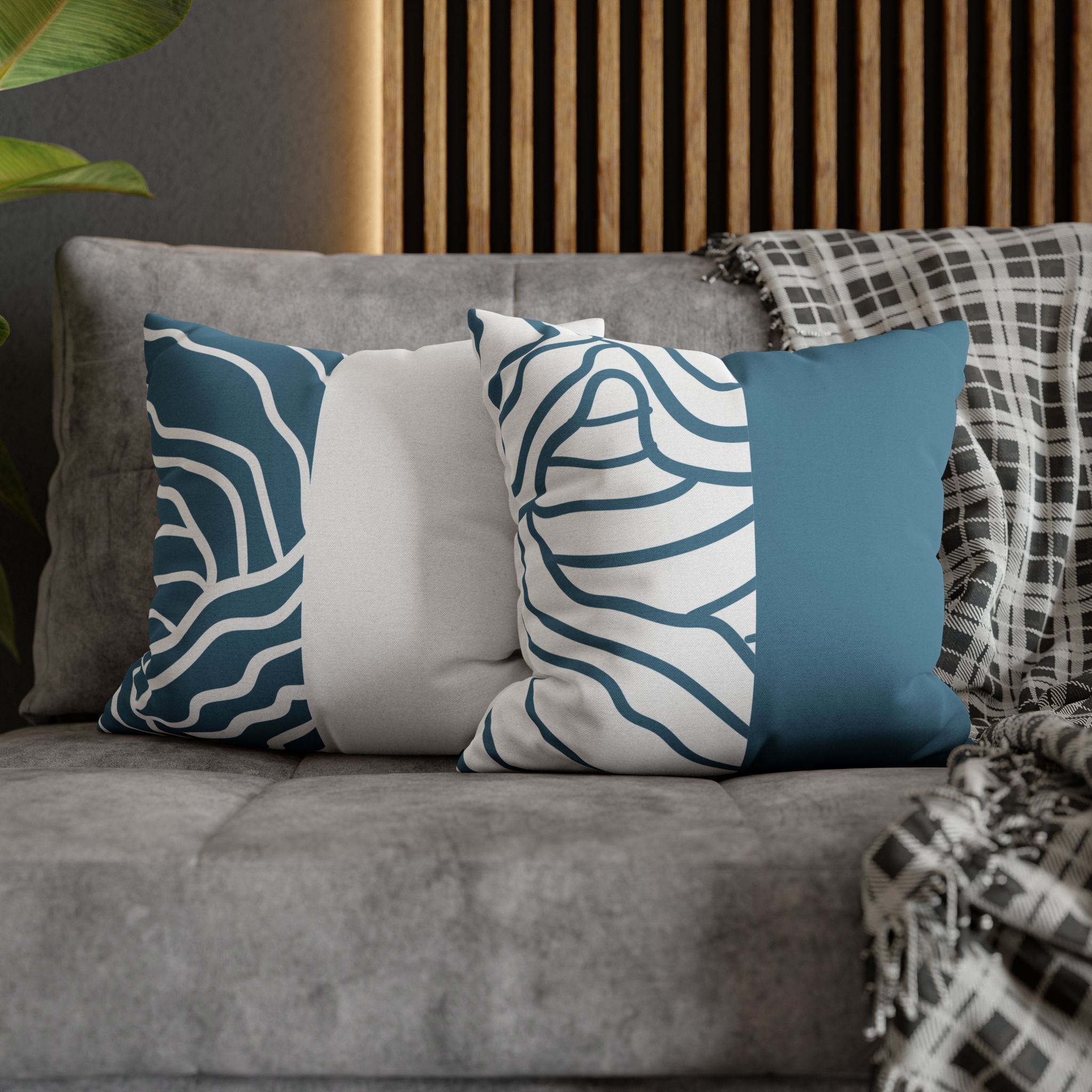 Two Way Cushion Cover, Throw pillow Case for Couch (Single Piece) : Grey Azure