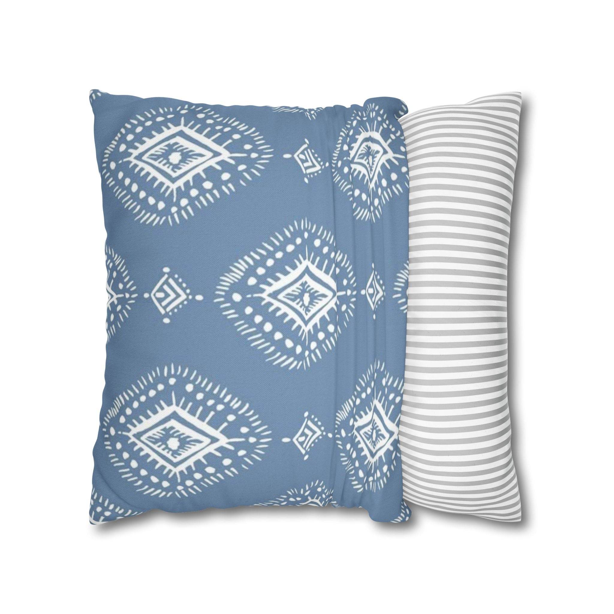 Cushion Cover, Throw pillow Case for Couch (Single Piece) : Azure & White Pattern - SnugLiving