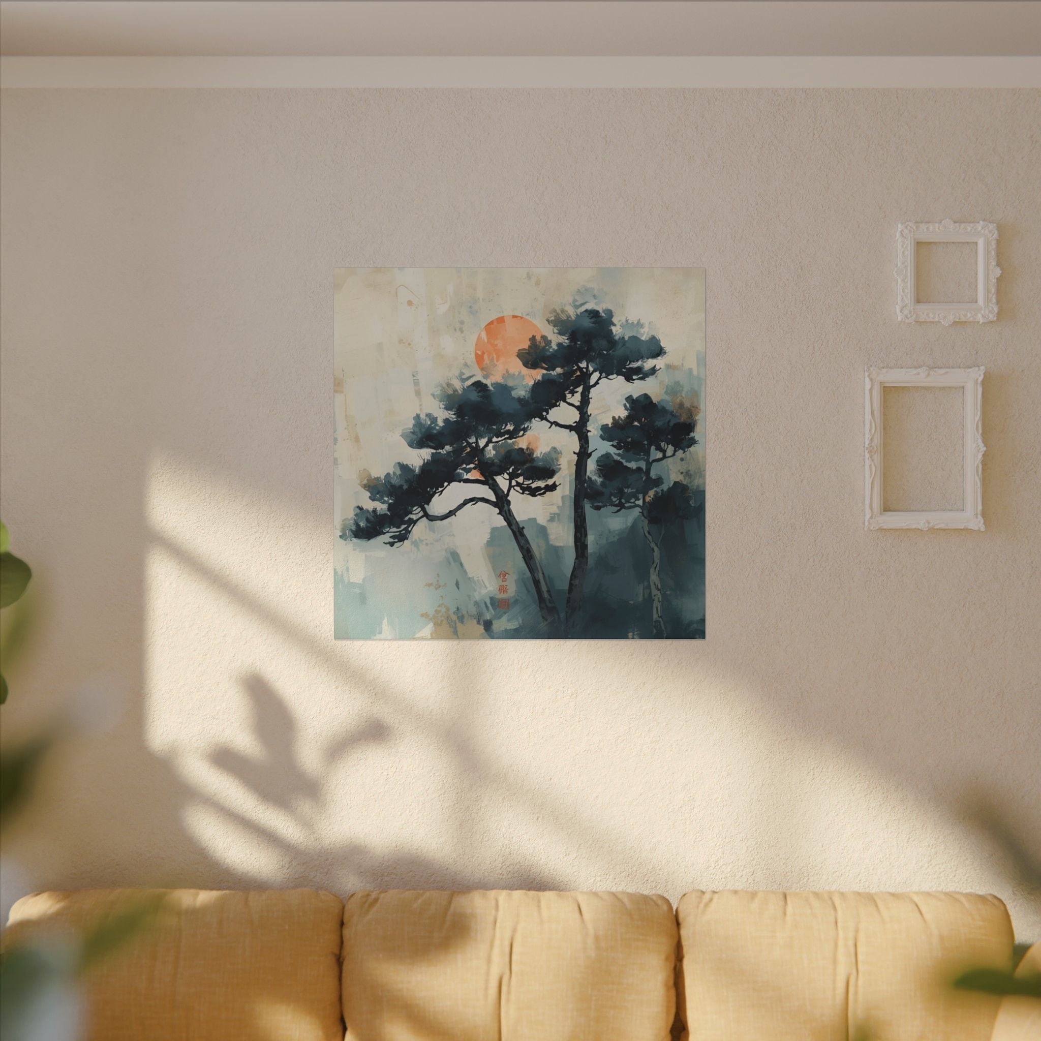 Watercolor House Canvas Art for. Home Decor : Serene Sunset Pine Tree Canvas Wall Art
