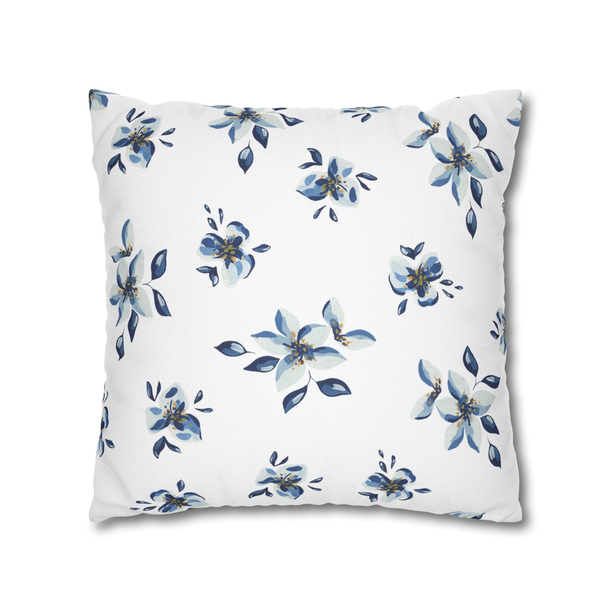 Two Way Cushion Cover, Throw pillow Case for Couch (Single Piece): Blue & White Floral
